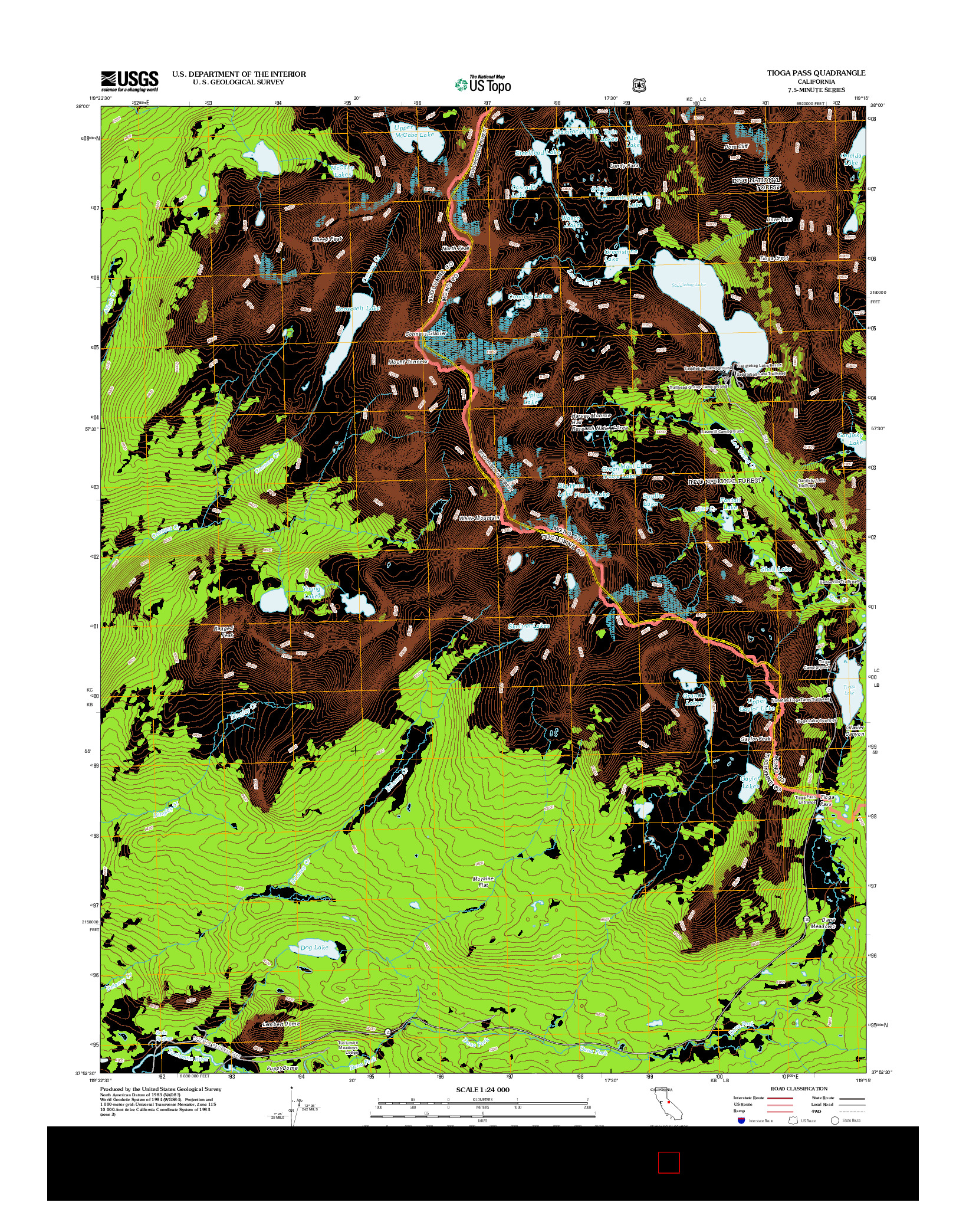 USGS US TOPO 7.5-MINUTE MAP FOR TIOGA PASS, CA 2012