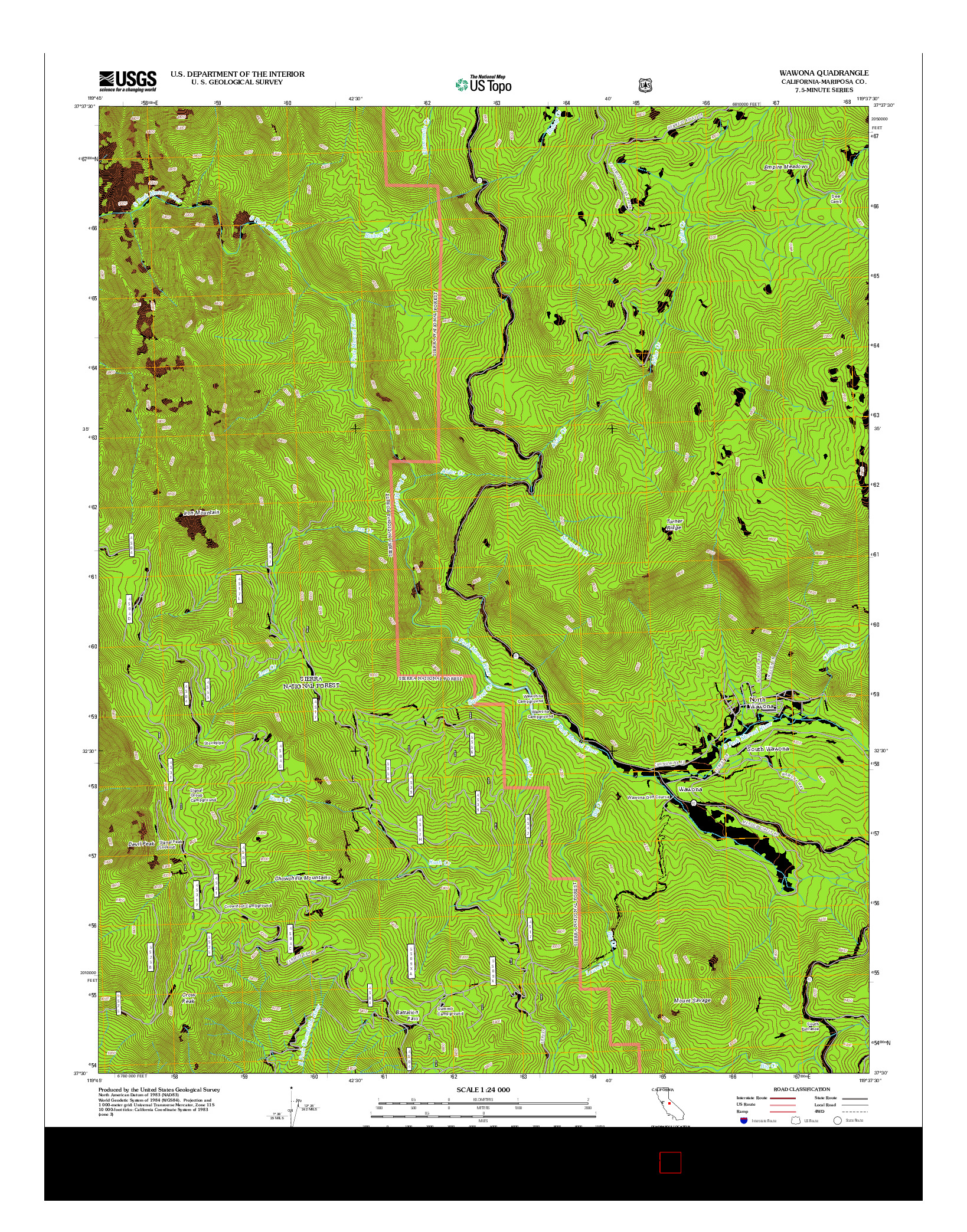 USGS US TOPO 7.5-MINUTE MAP FOR WAWONA, CA 2012