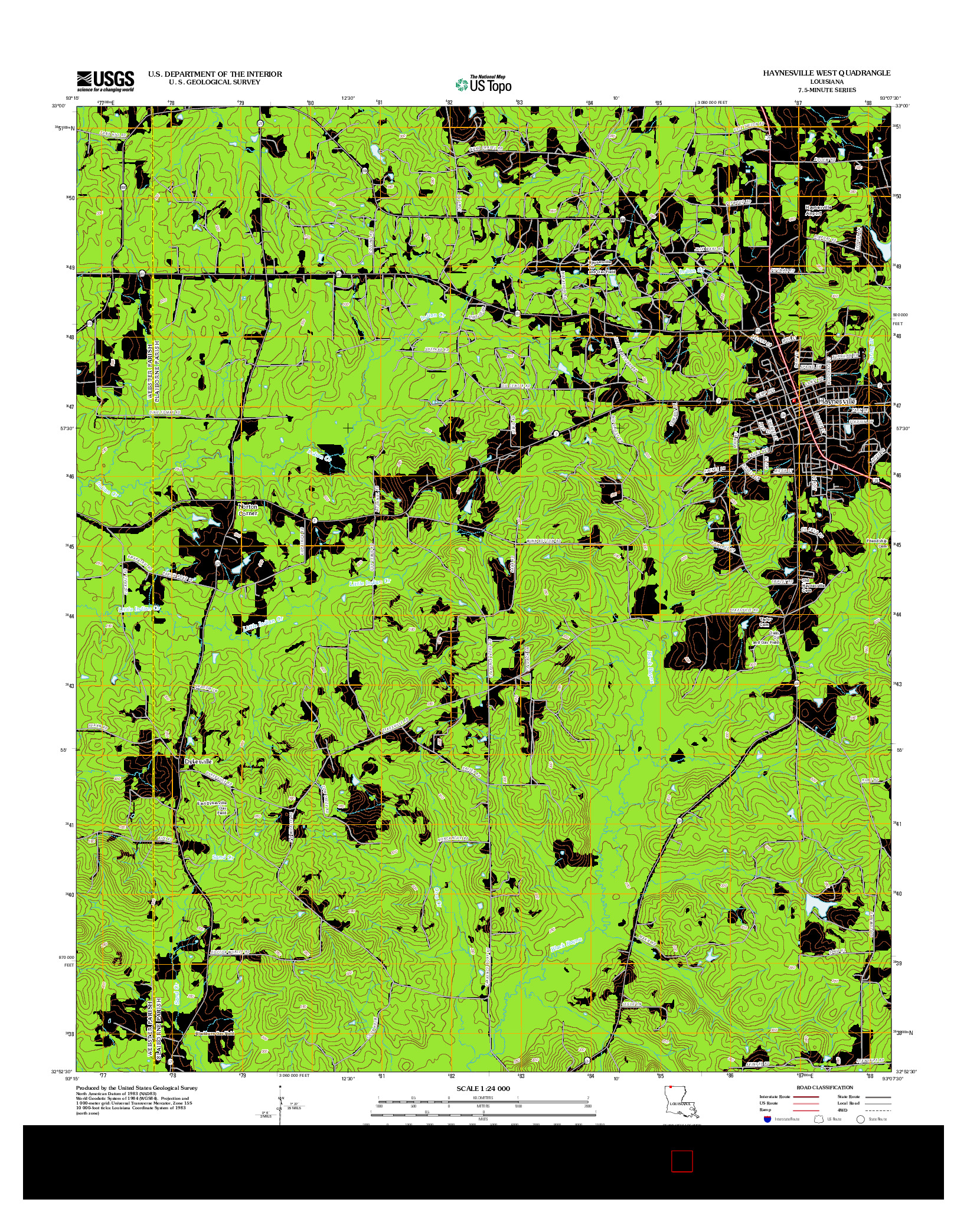 USGS US TOPO 7.5-MINUTE MAP FOR HAYNESVILLE WEST, LA 2012