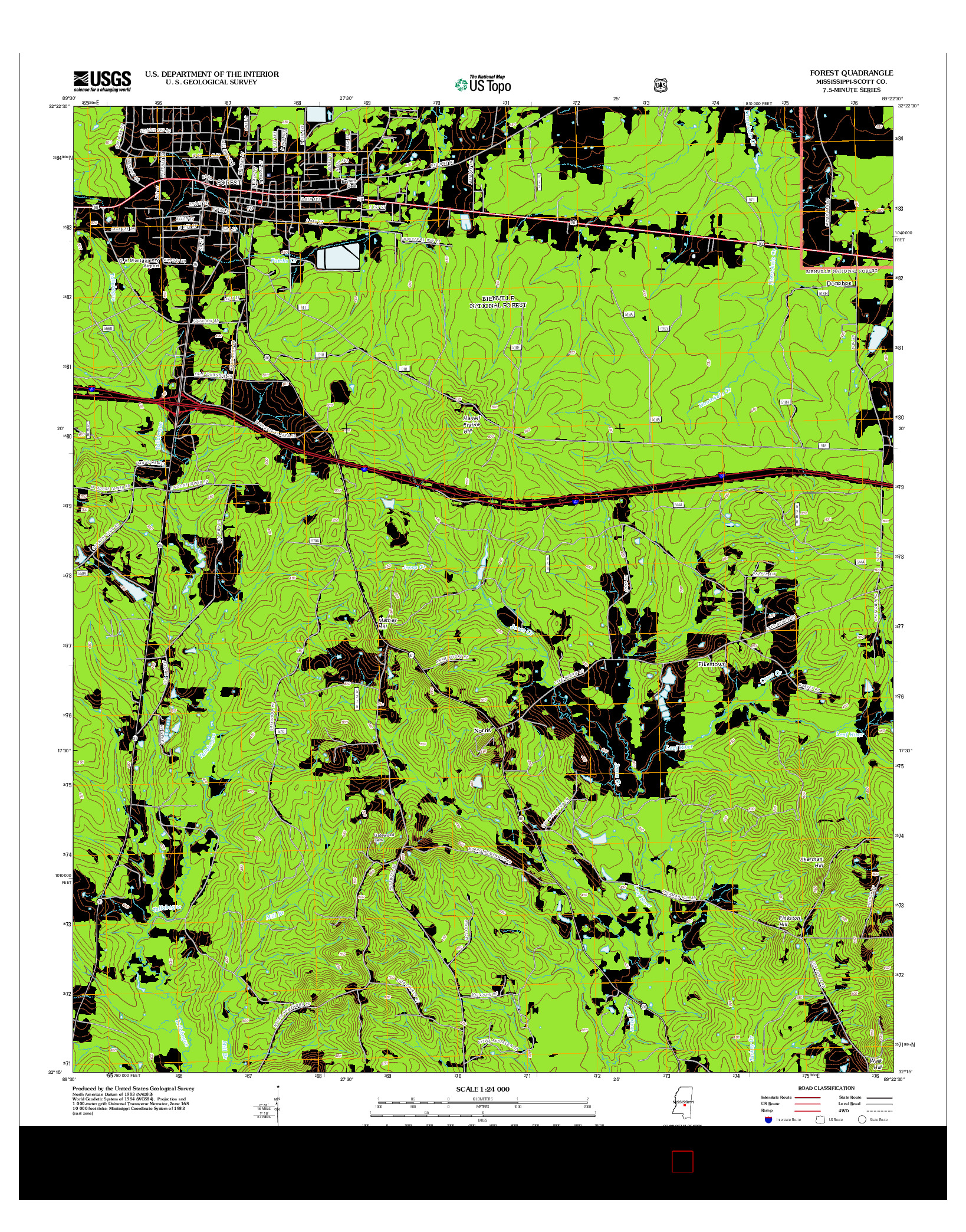 USGS US TOPO 7.5-MINUTE MAP FOR FOREST, MS 2012