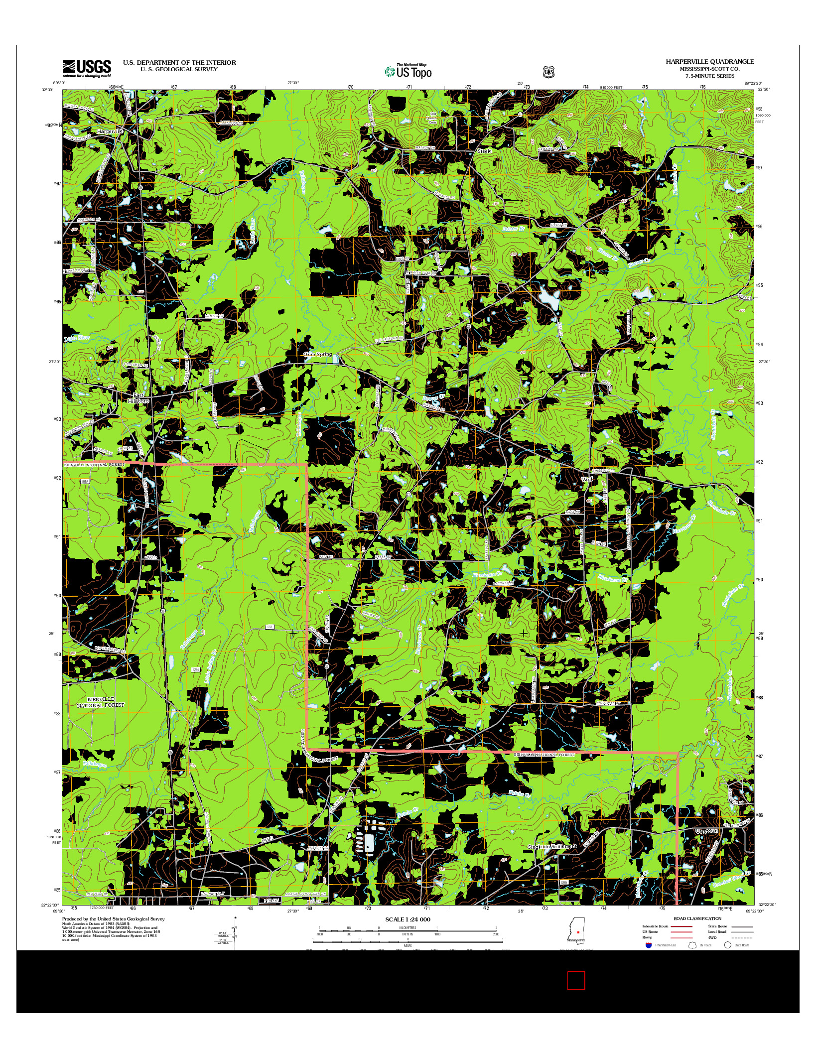 USGS US TOPO 7.5-MINUTE MAP FOR HARPERVILLE, MS 2012