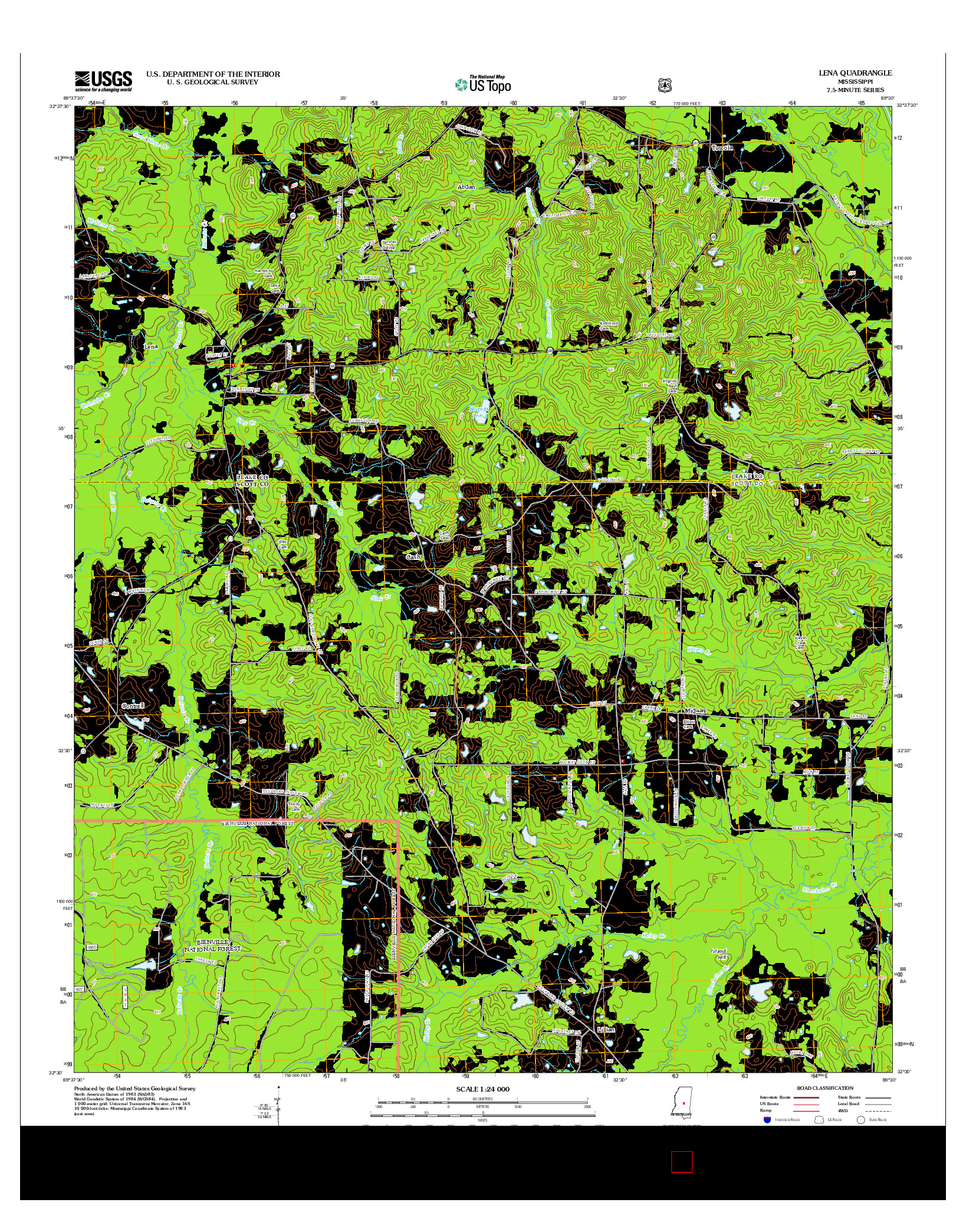 USGS US TOPO 7.5-MINUTE MAP FOR LENA, MS 2012