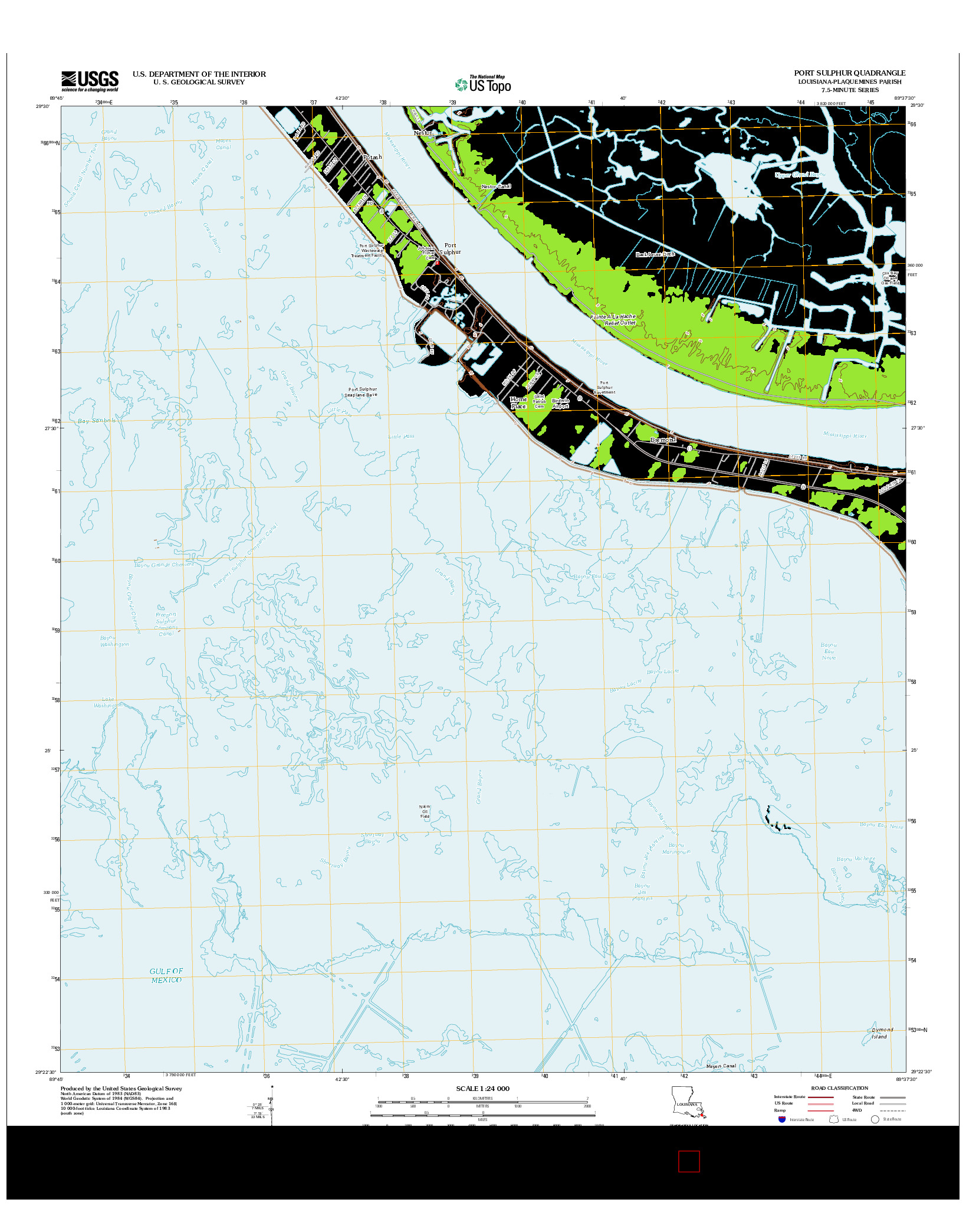USGS US TOPO 7.5-MINUTE MAP FOR PORT SULPHUR, LA 2012