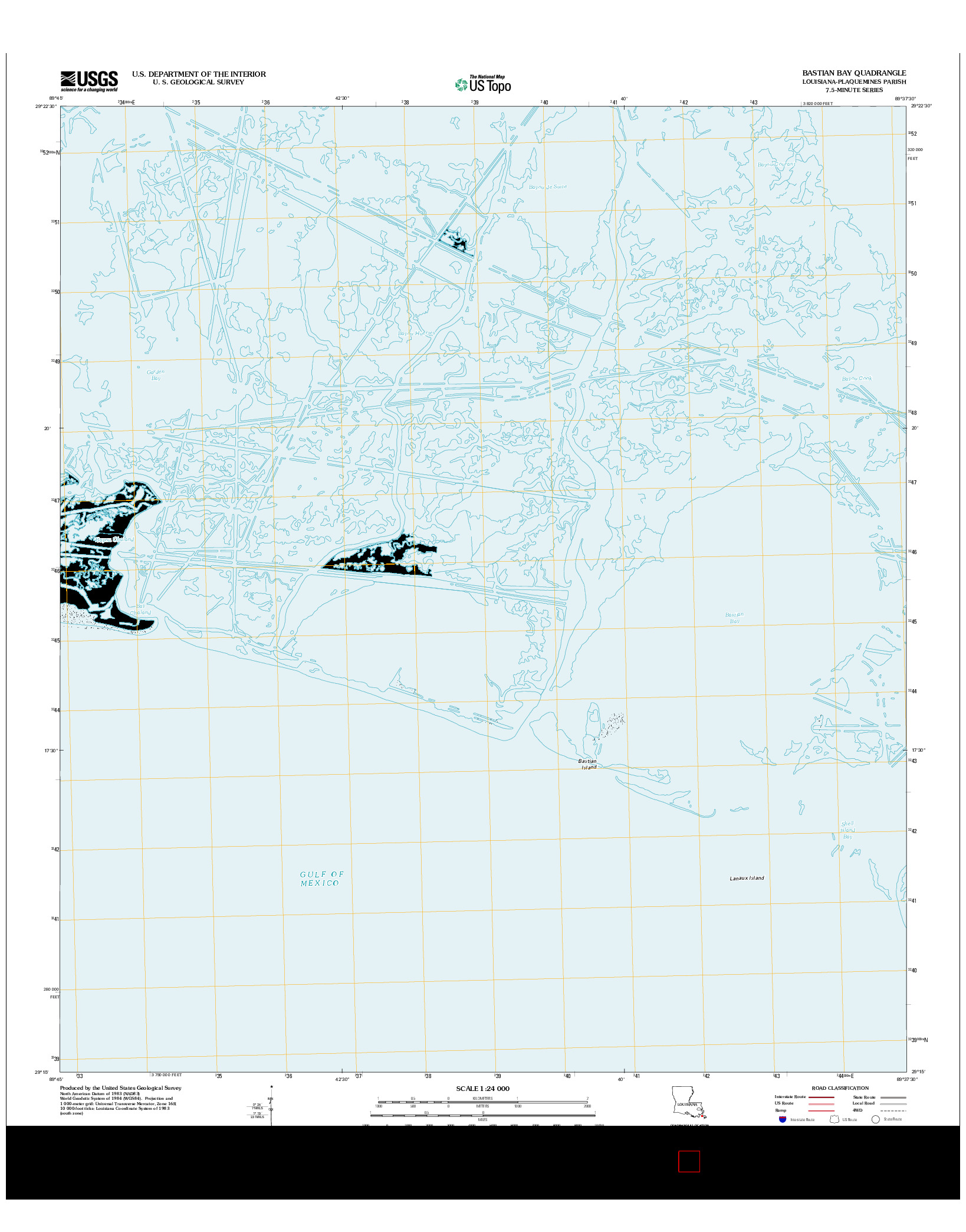 USGS US TOPO 7.5-MINUTE MAP FOR BASTIAN BAY, LA 2012