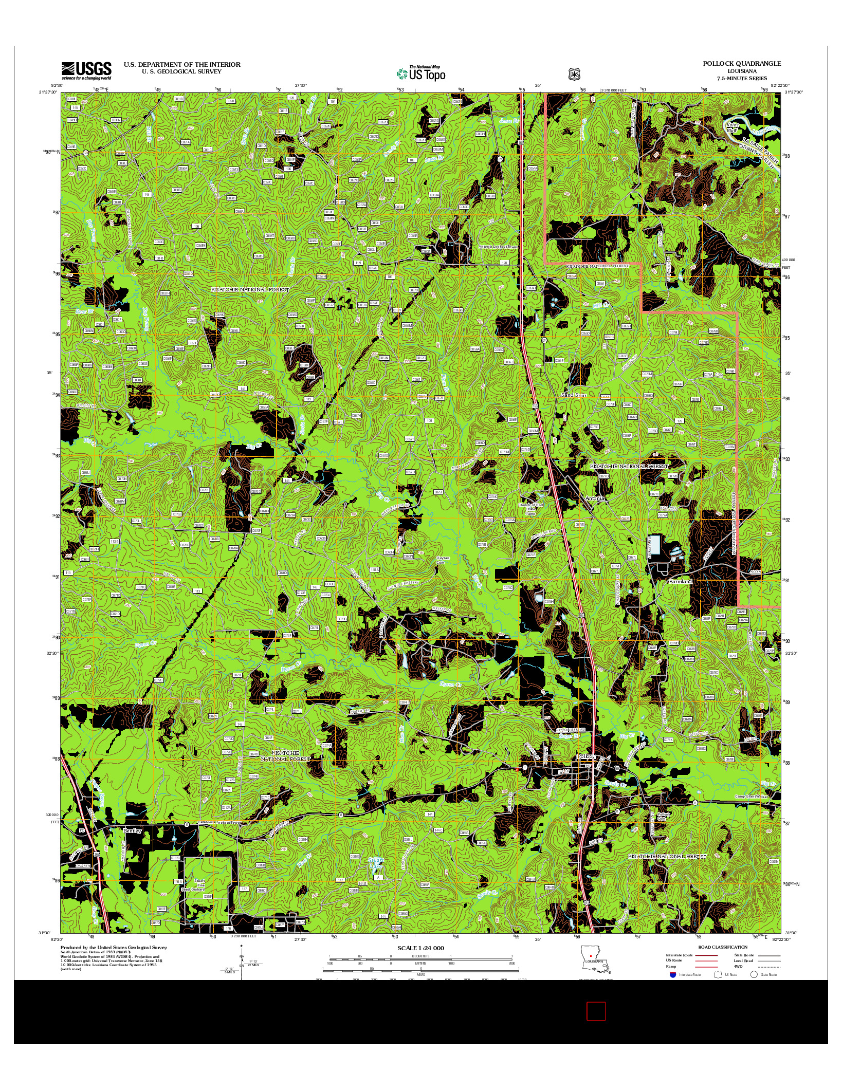 USGS US TOPO 7.5-MINUTE MAP FOR POLLOCK, LA 2012