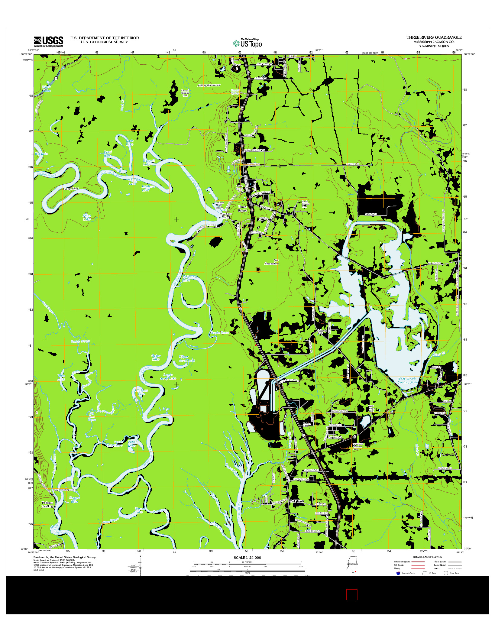 USGS US TOPO 7.5-MINUTE MAP FOR THREE RIVERS, MS 2012