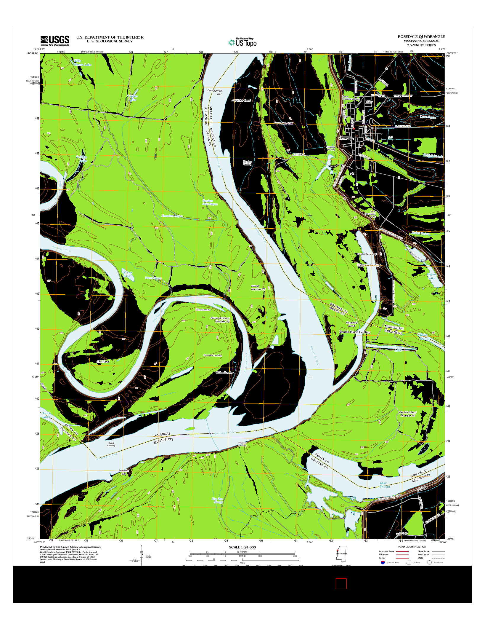 USGS US TOPO 7.5-MINUTE MAP FOR ROSEDALE, MS-AR 2012