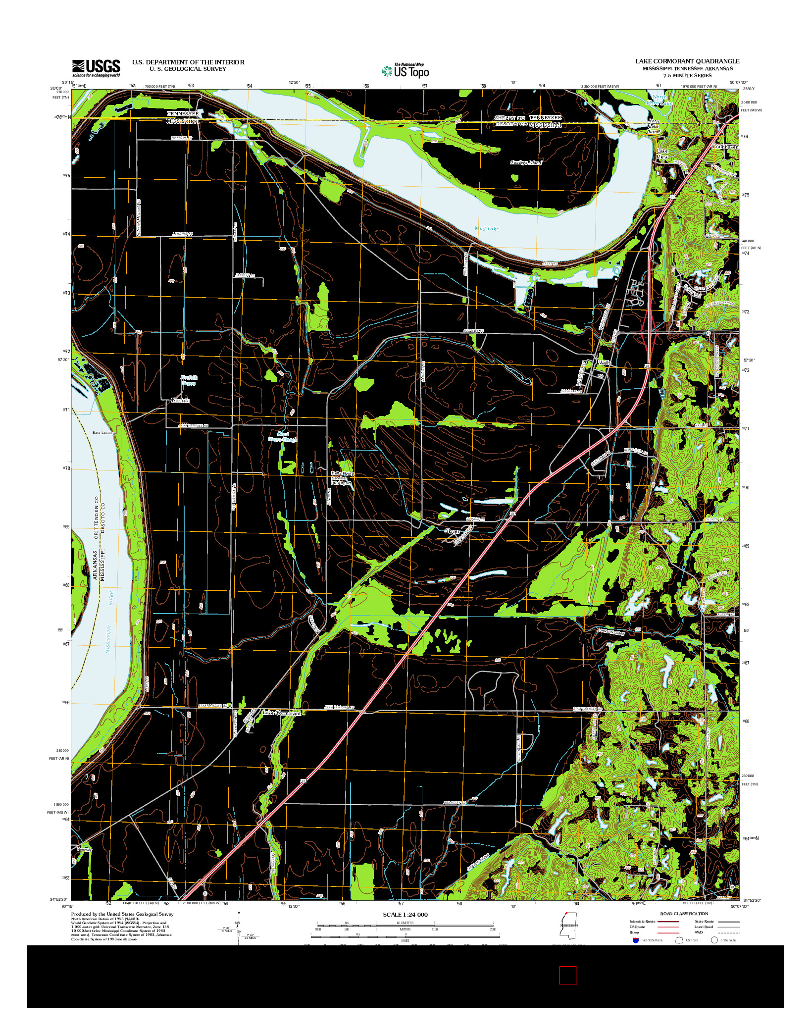 USGS US TOPO 7.5-MINUTE MAP FOR LAKE CORMORANT, MS-TN-AR 2012