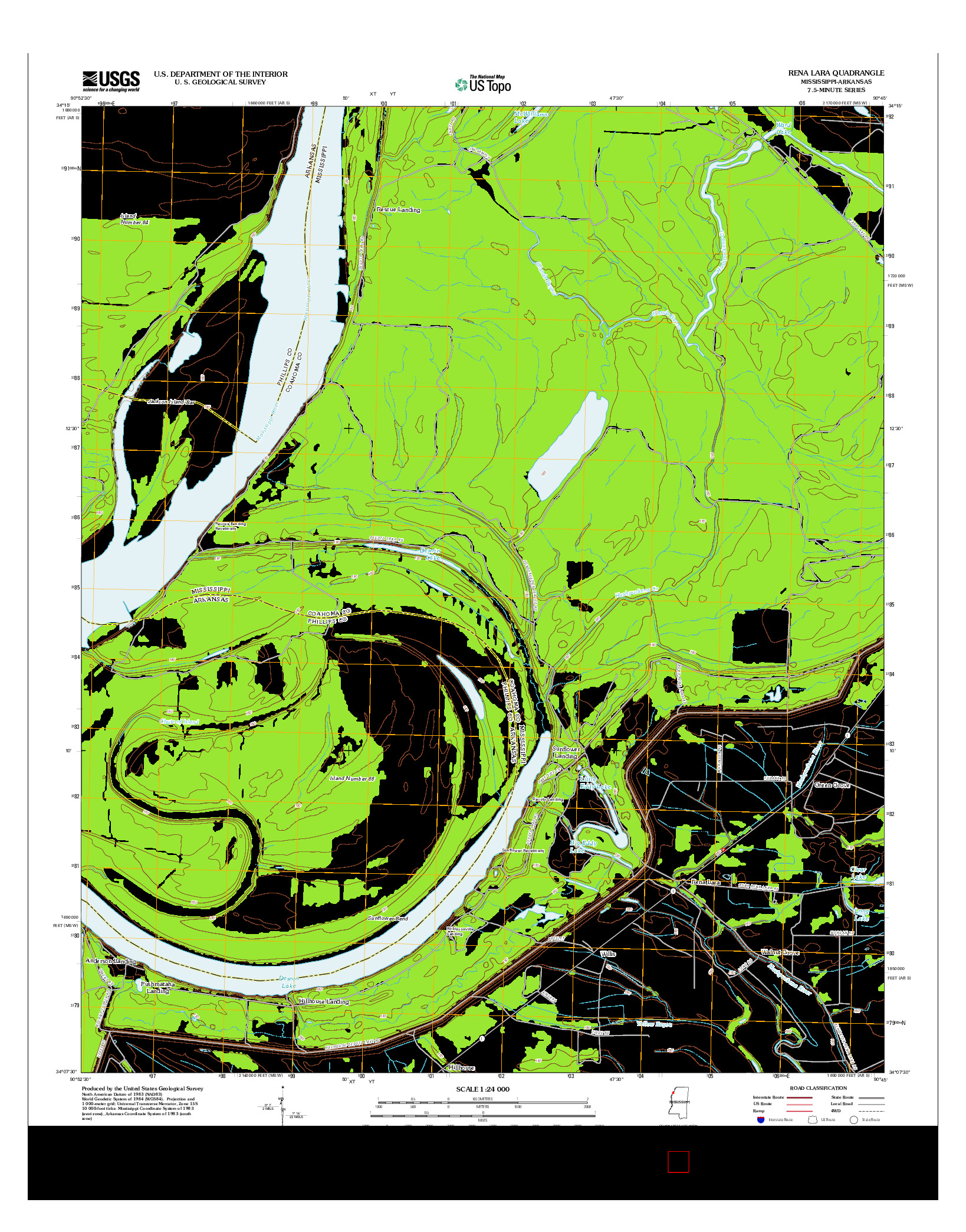 USGS US TOPO 7.5-MINUTE MAP FOR RENA LARA, MS-AR 2012