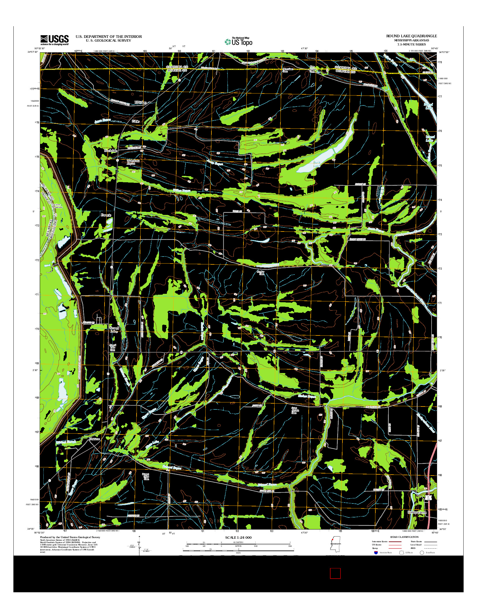 USGS US TOPO 7.5-MINUTE MAP FOR ROUND LAKE, MS-AR 2012