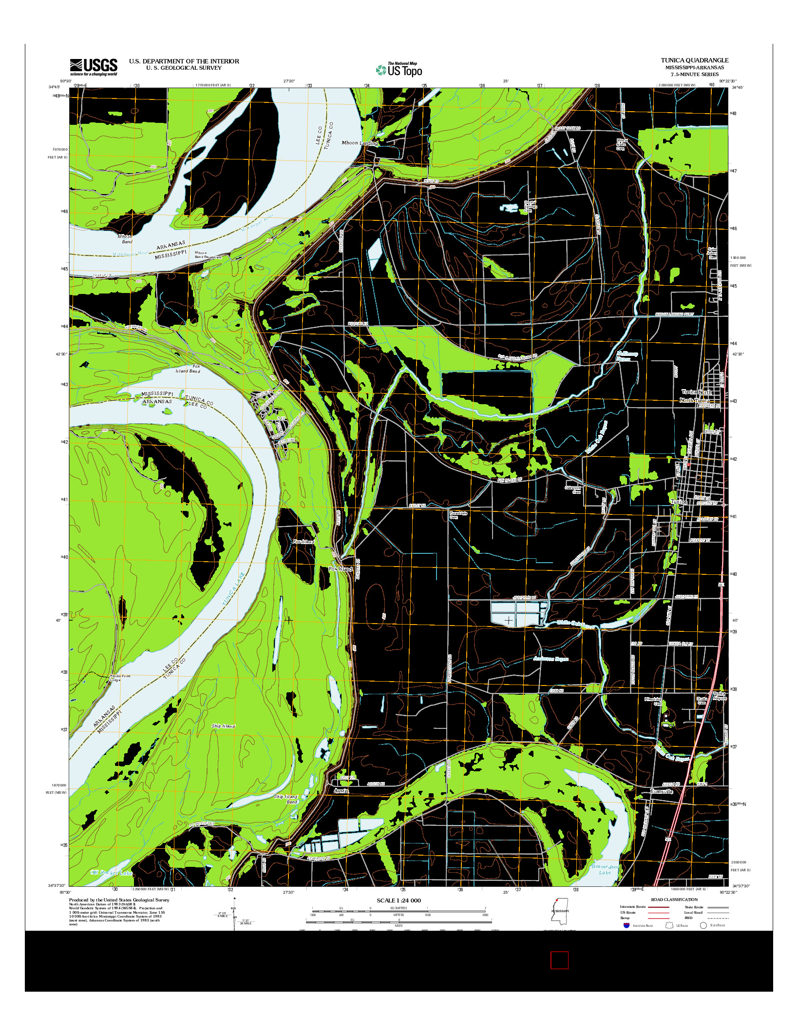 USGS US TOPO 7.5-MINUTE MAP FOR TUNICA, MS-AR 2012