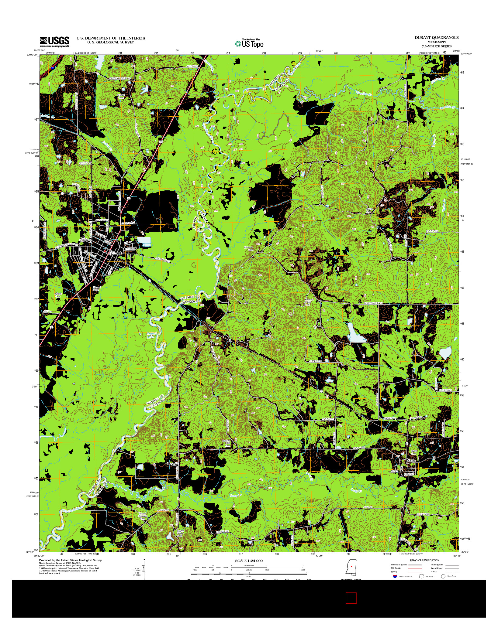 USGS US TOPO 7.5-MINUTE MAP FOR DURANT, MS 2012