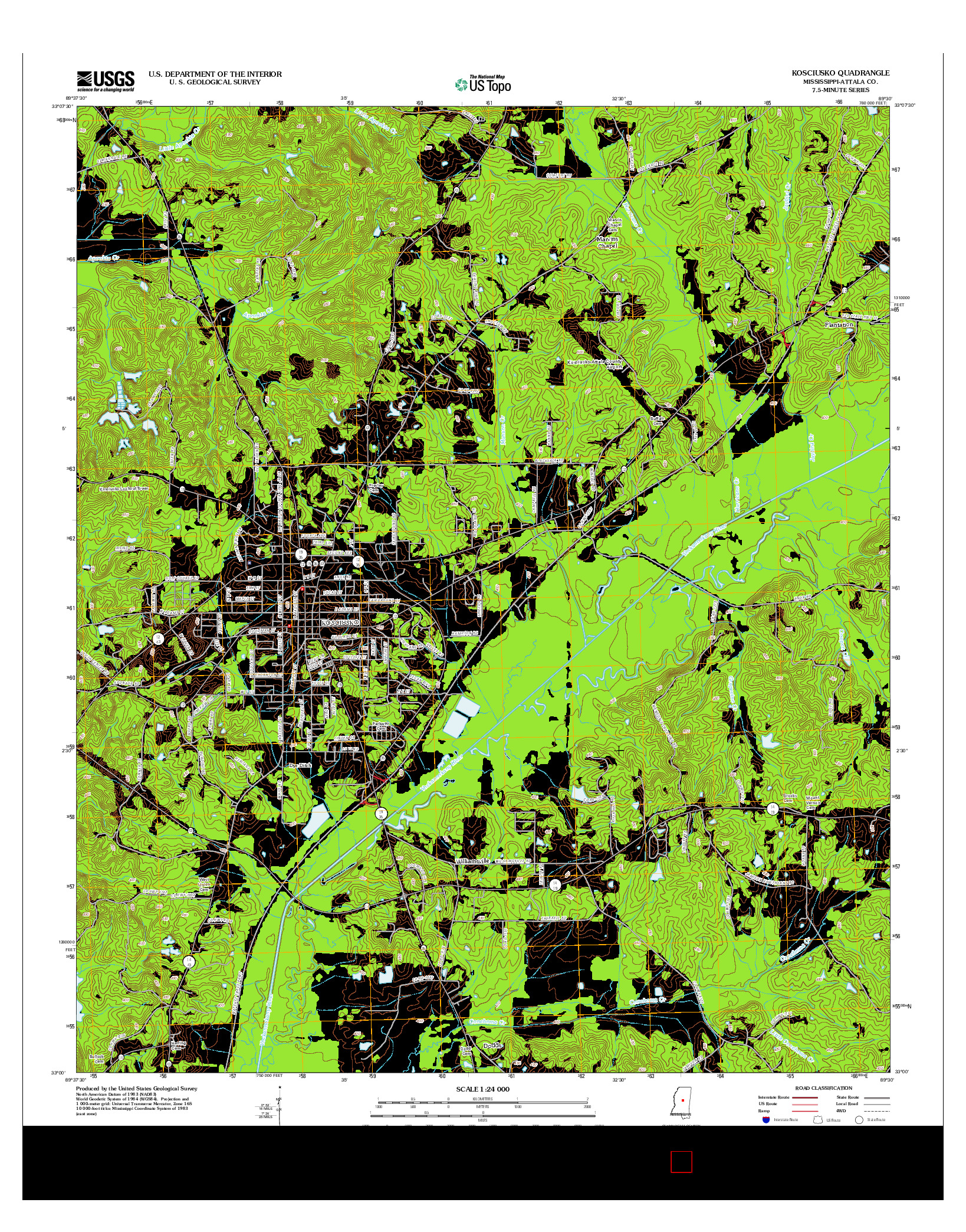 USGS US TOPO 7.5-MINUTE MAP FOR KOSCIUSKO, MS 2012