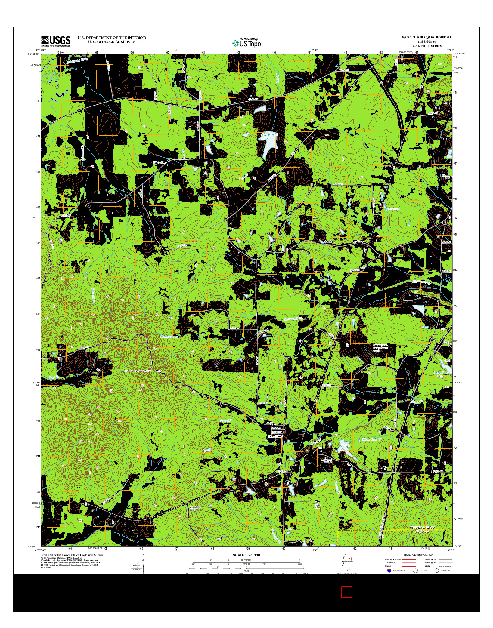 USGS US TOPO 7.5-MINUTE MAP FOR WOODLAND, MS 2012