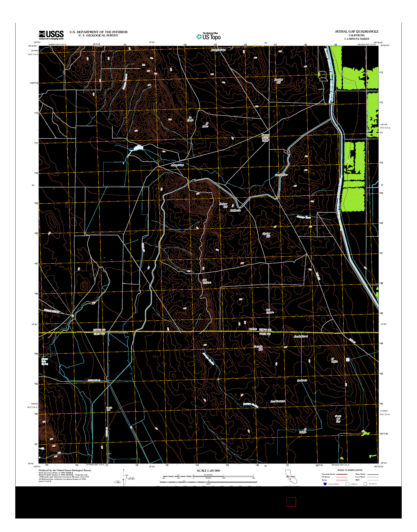 USGS US TOPO 7.5-MINUTE MAP FOR AVENAL GAP, CA 2012