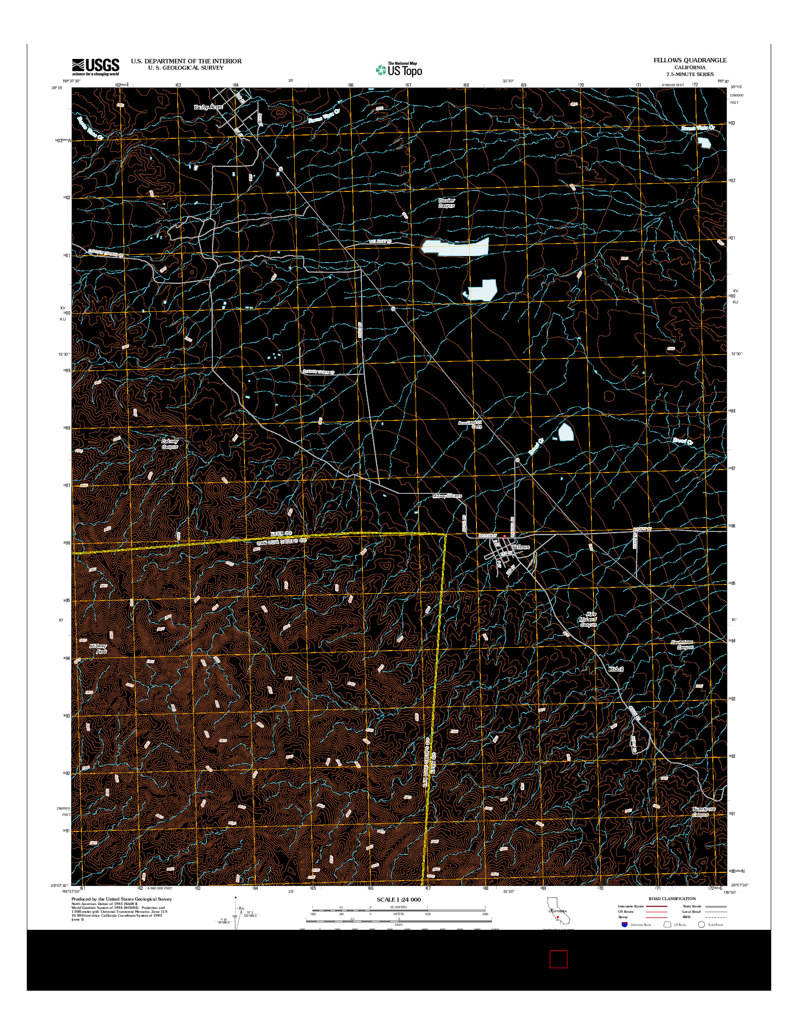 USGS US TOPO 7.5-MINUTE MAP FOR FELLOWS, CA 2012