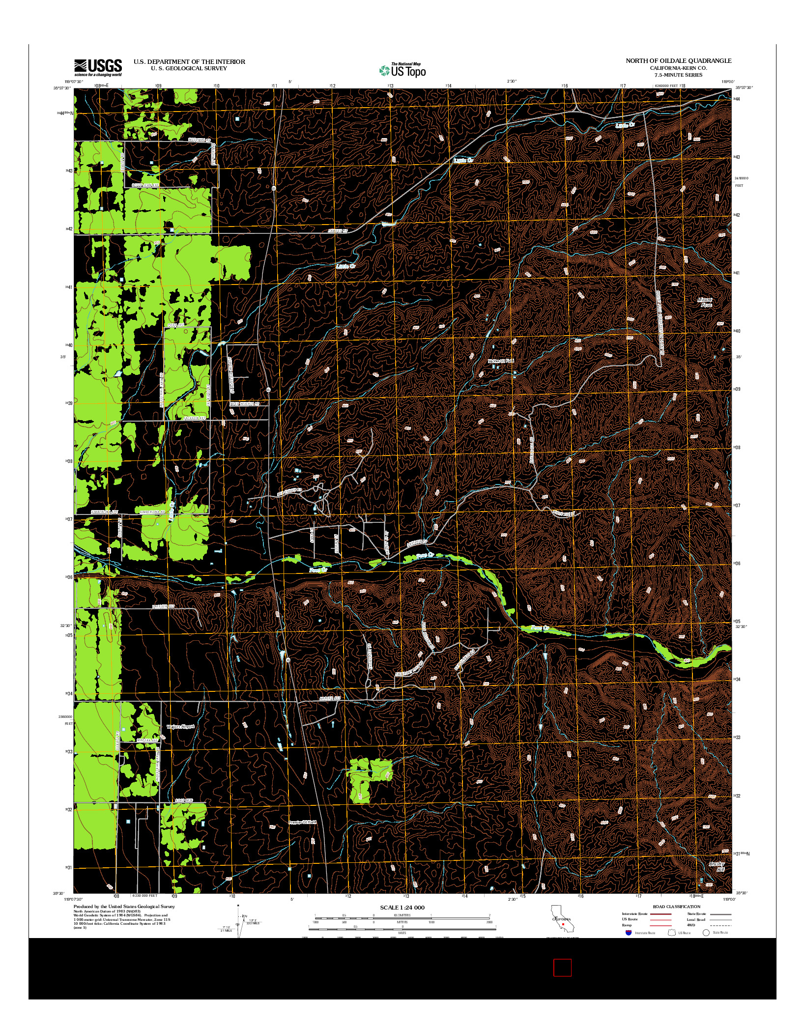 USGS US TOPO 7.5-MINUTE MAP FOR NORTH OF OILDALE, CA 2012