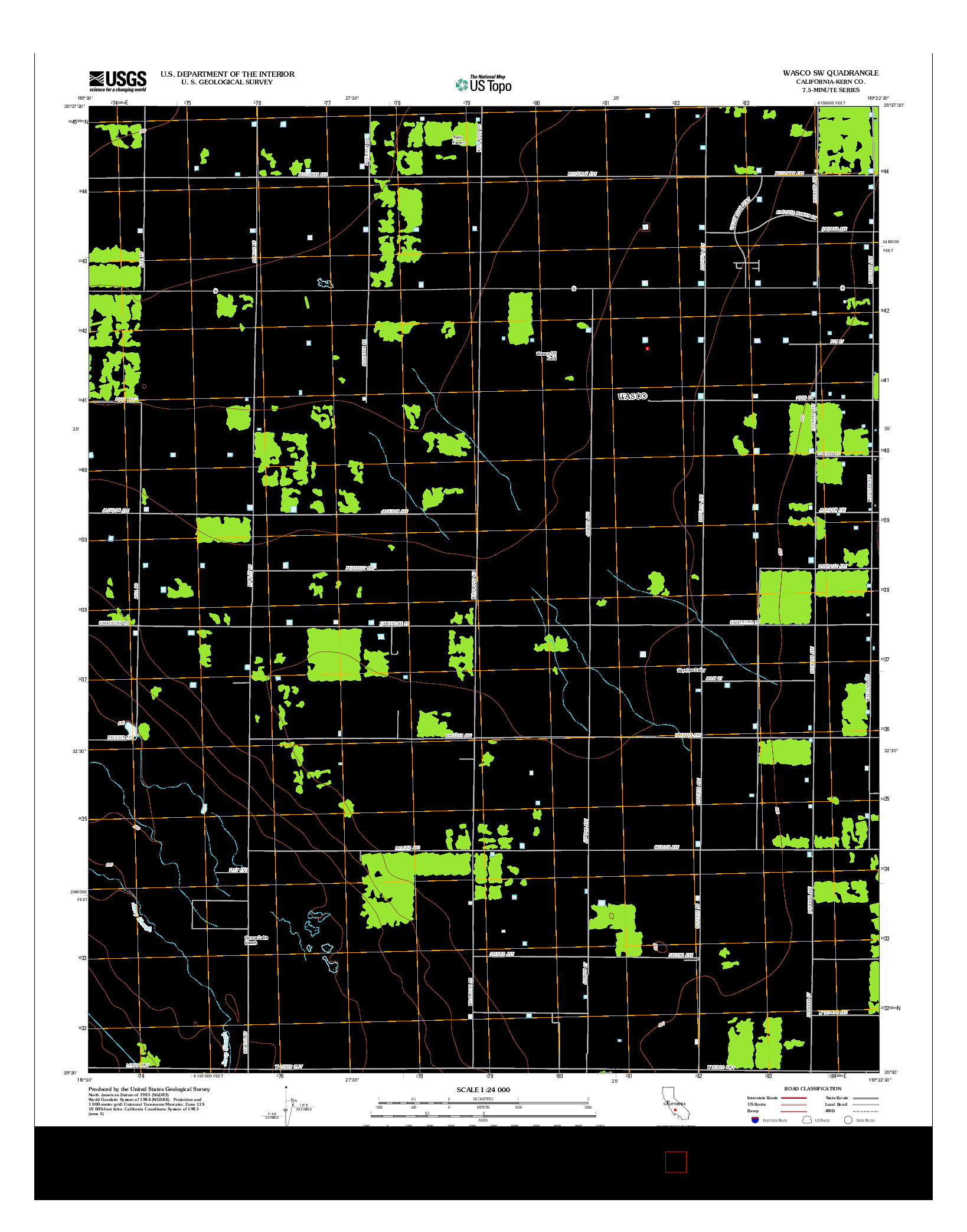 USGS US TOPO 7.5-MINUTE MAP FOR WASCO SW, CA 2012