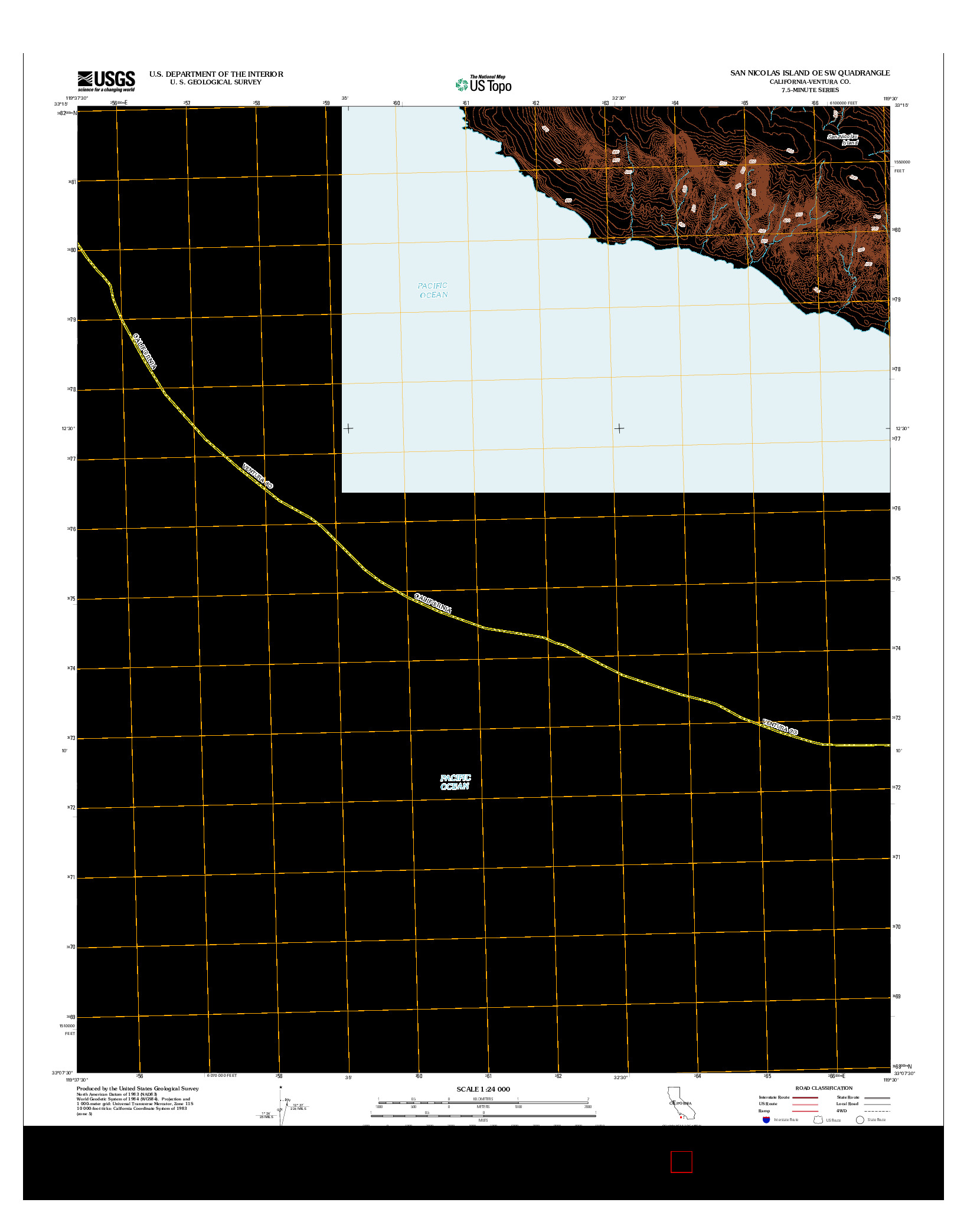 USGS US TOPO 7.5-MINUTE MAP FOR SAN NICOLAS ISLAND OE SW, CA 2012