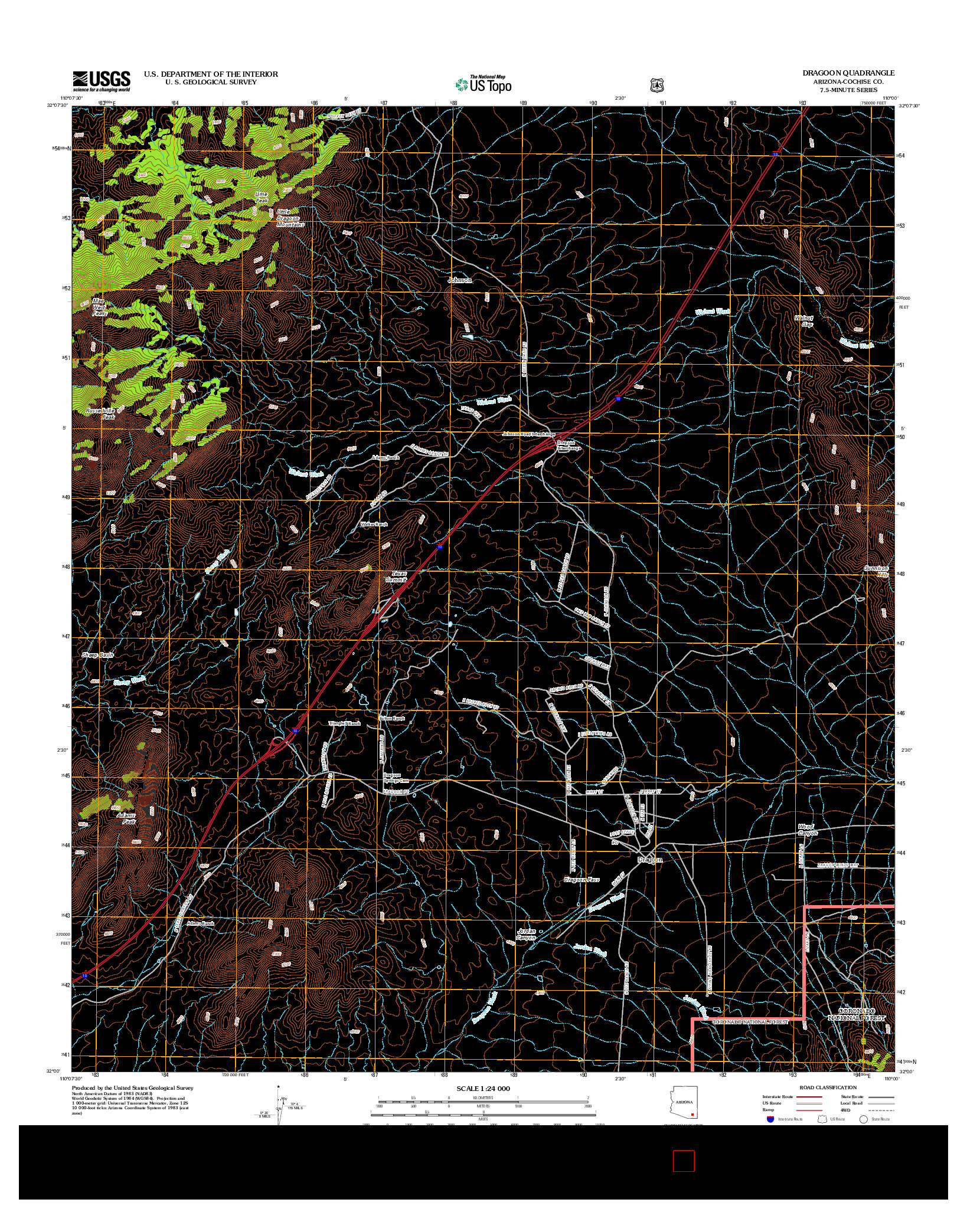 USGS US TOPO 7.5-MINUTE MAP FOR DRAGOON, AZ 2012