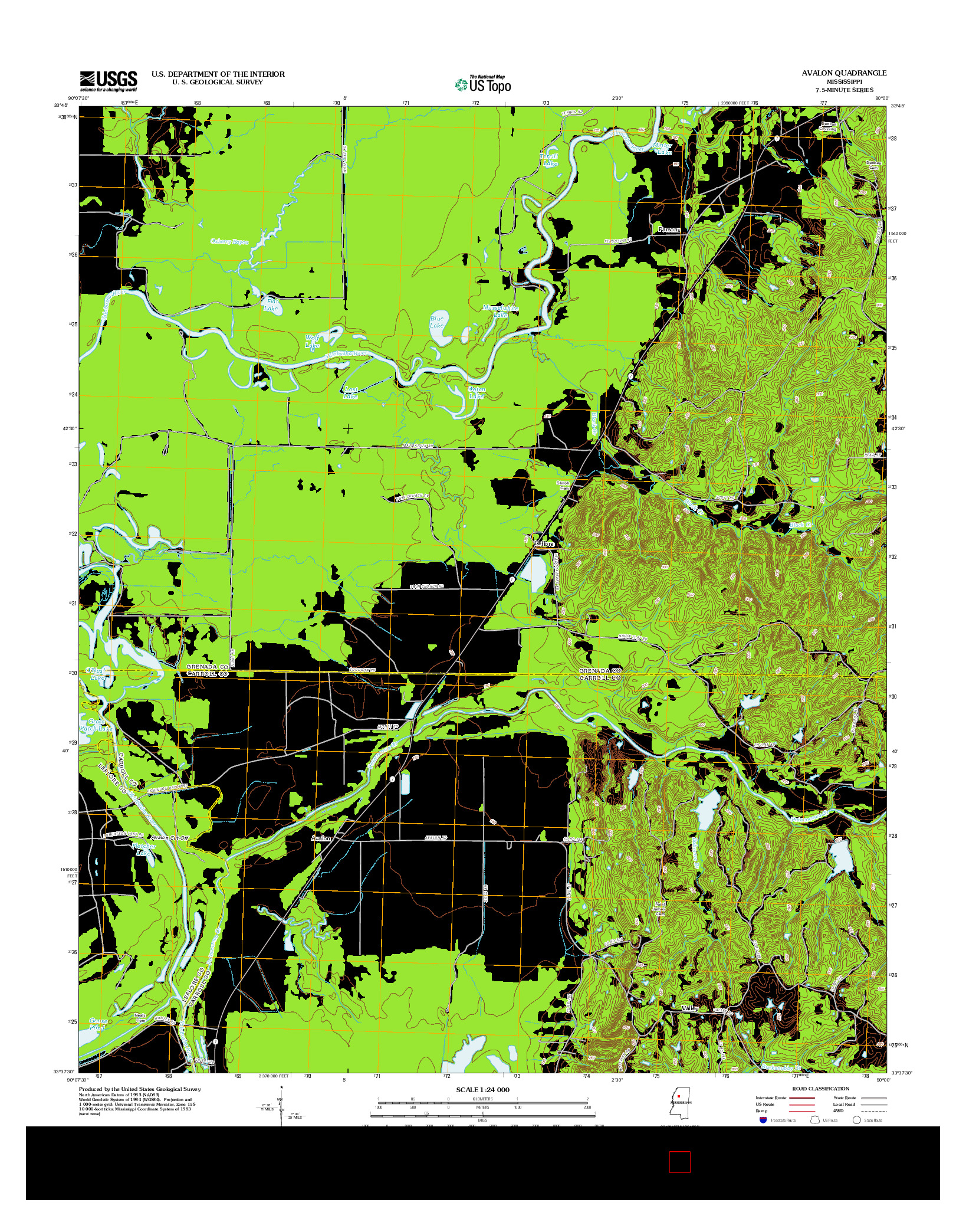 USGS US TOPO 7.5-MINUTE MAP FOR AVALON, MS 2012