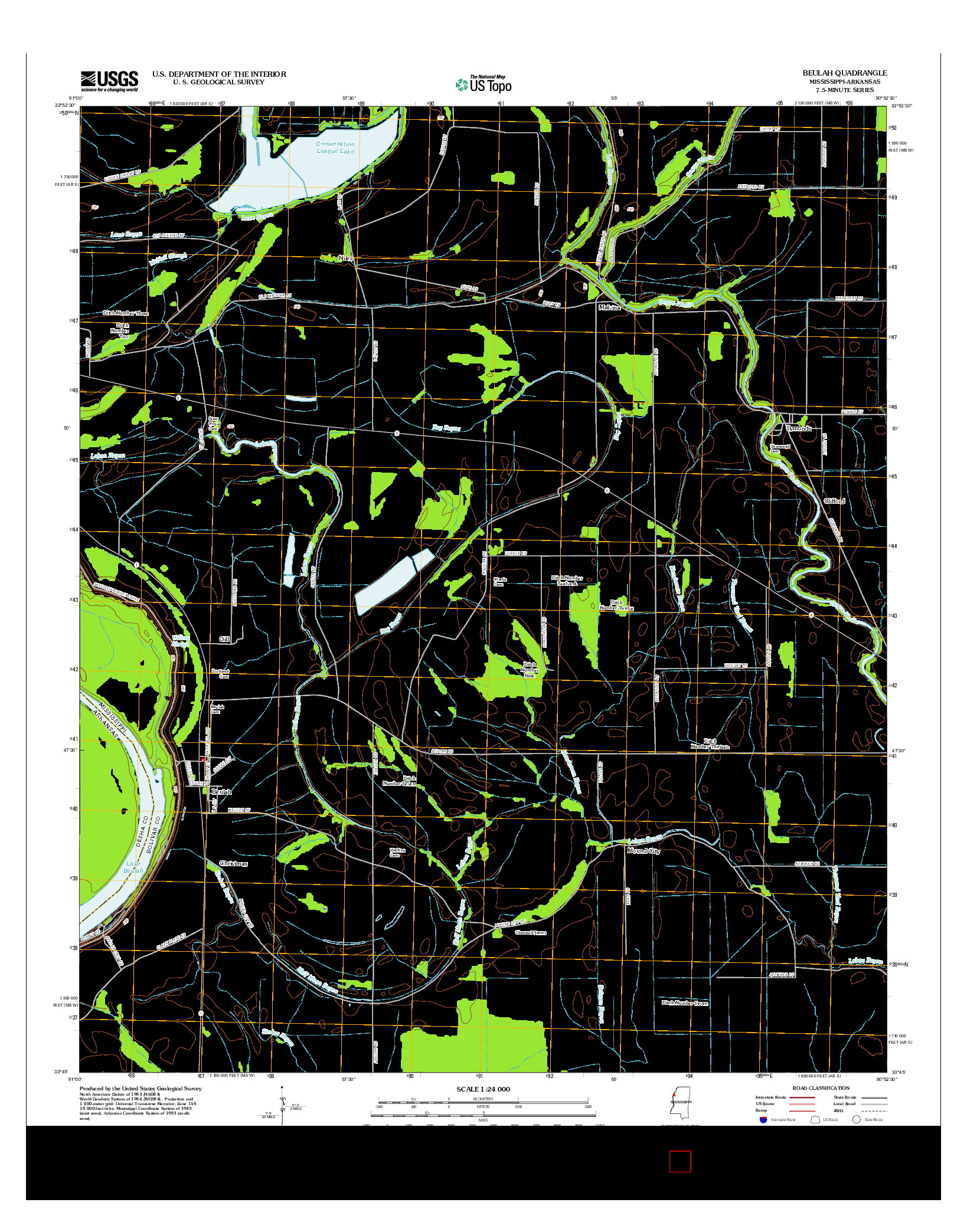 USGS US TOPO 7.5-MINUTE MAP FOR BEULAH, MS-AR 2012