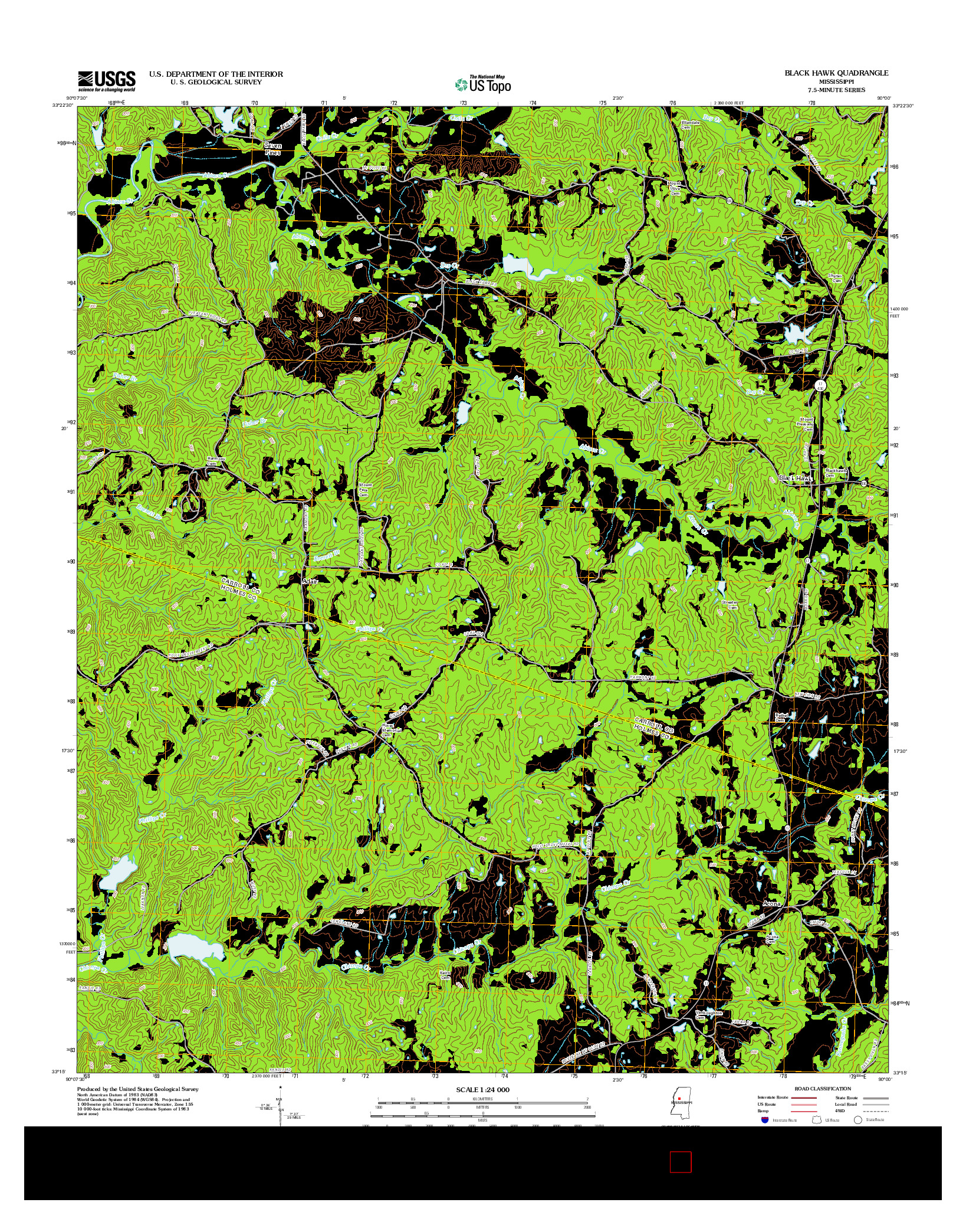 USGS US TOPO 7.5-MINUTE MAP FOR BLACK HAWK, MS 2012