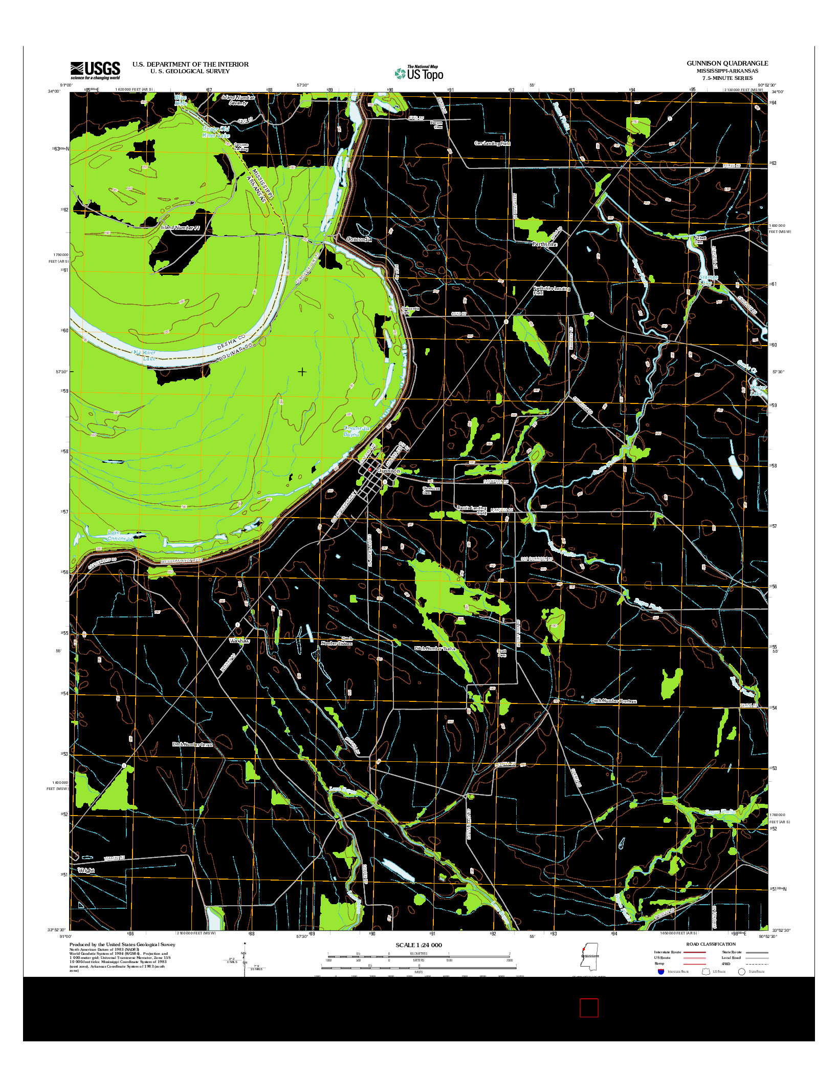 USGS US TOPO 7.5-MINUTE MAP FOR GUNNISON, MS-AR 2012