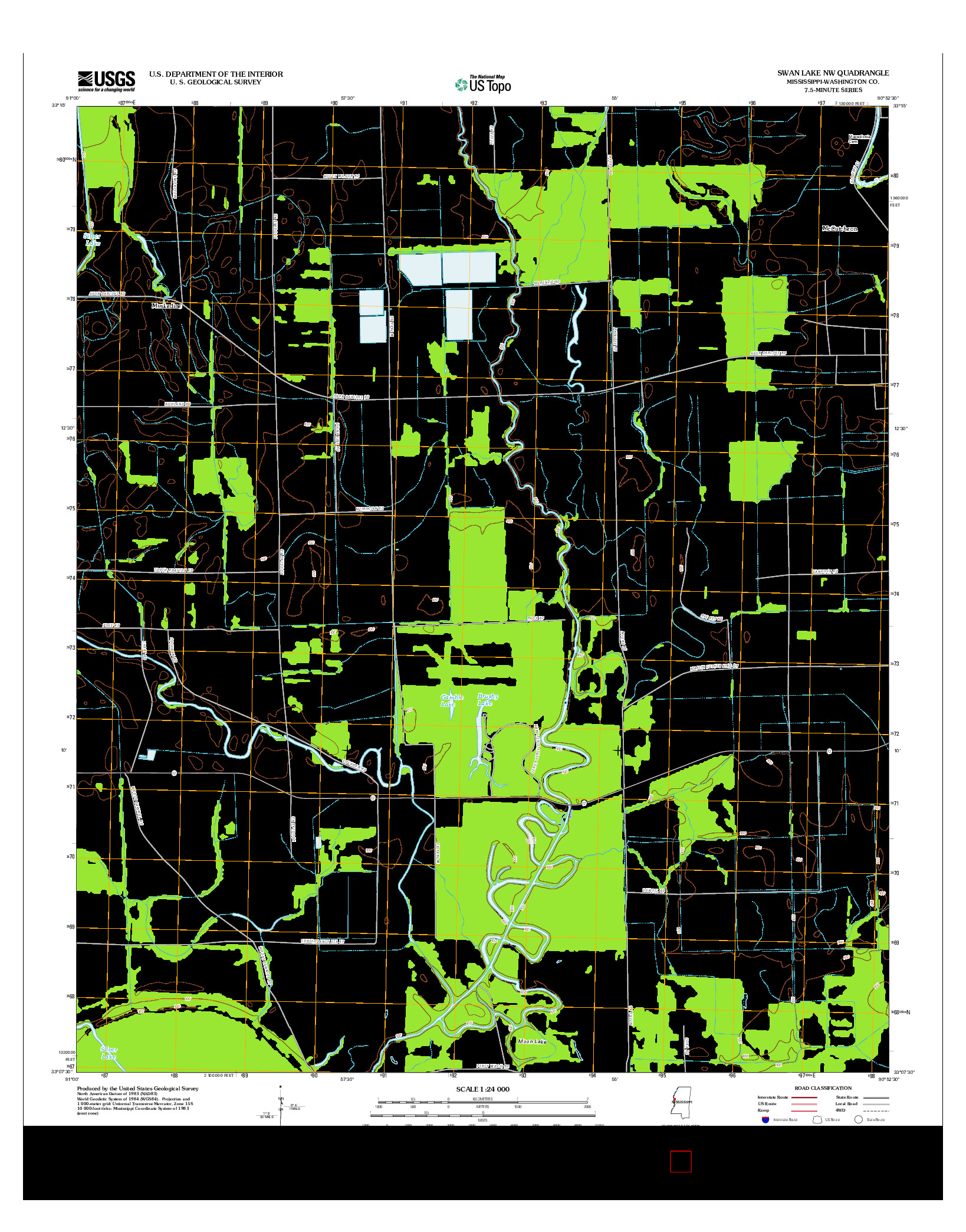 USGS US TOPO 7.5-MINUTE MAP FOR SWAN LAKE NW, MS 2012