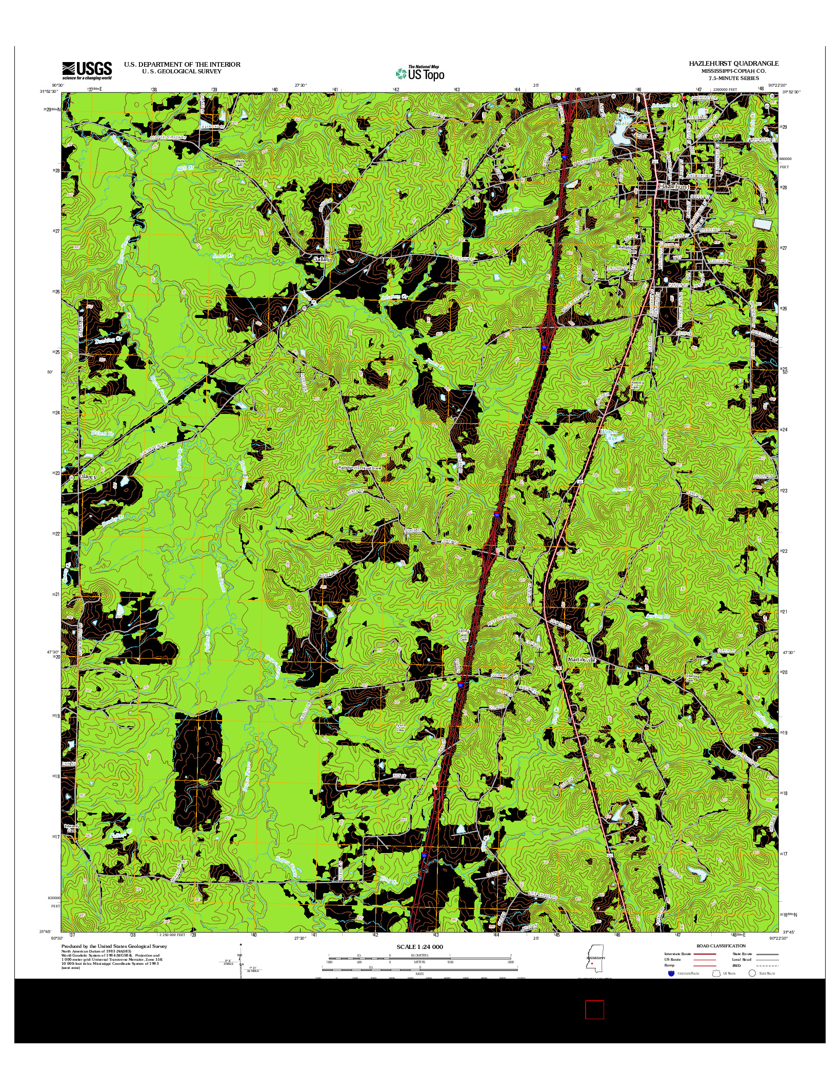 USGS US TOPO 7.5-MINUTE MAP FOR HAZLEHURST, MS 2012