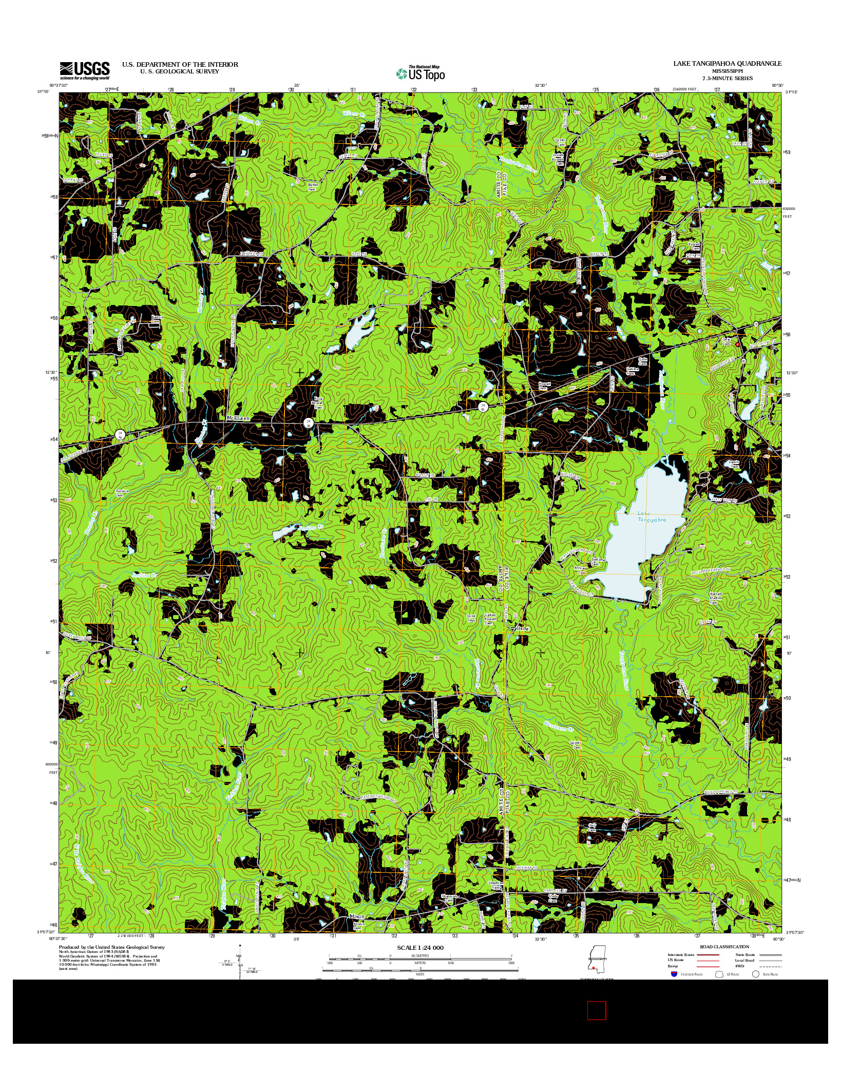 USGS US TOPO 7.5-MINUTE MAP FOR LAKE TANGIPAHOA, MS 2012