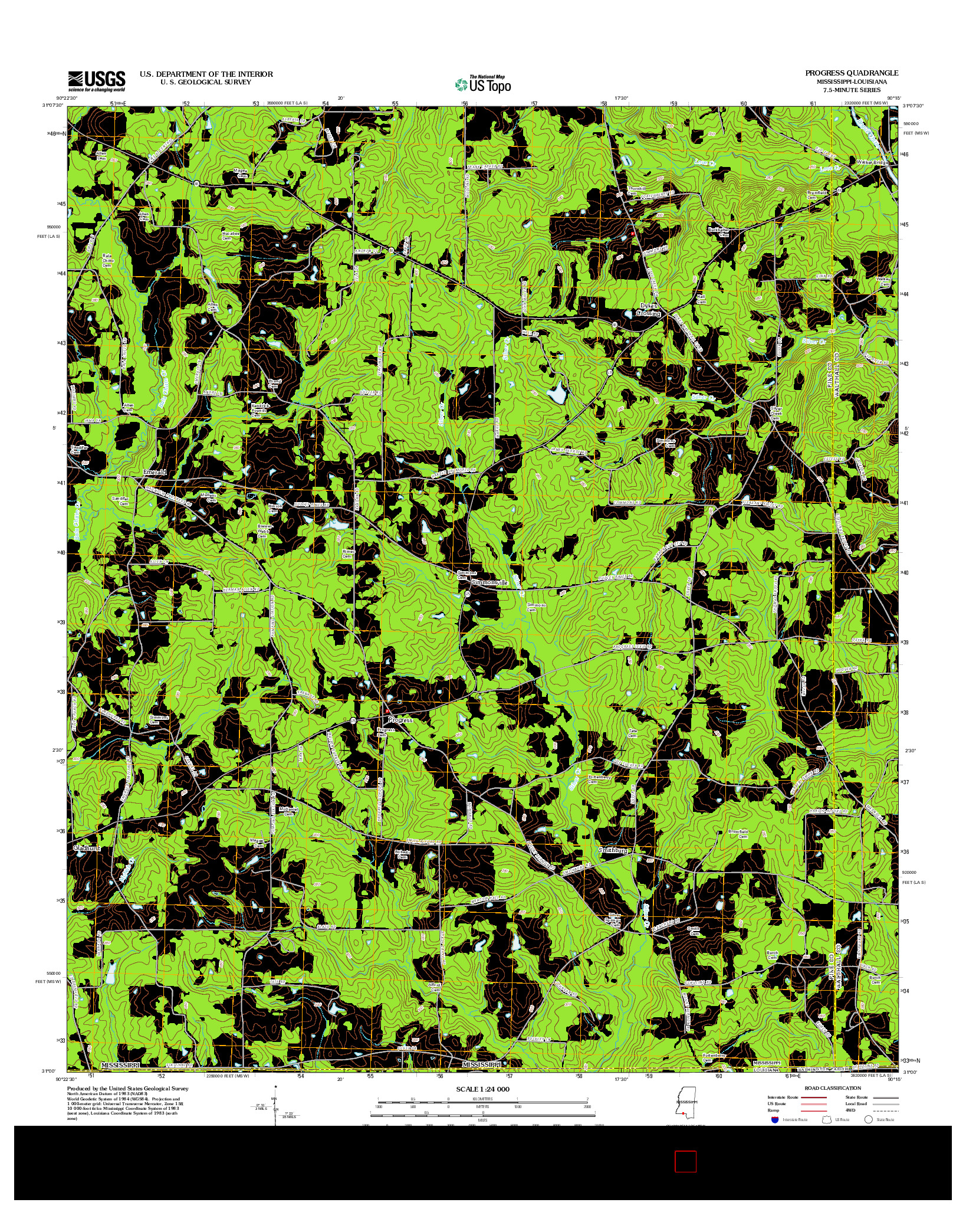 USGS US TOPO 7.5-MINUTE MAP FOR PROGRESS, MS-LA 2012