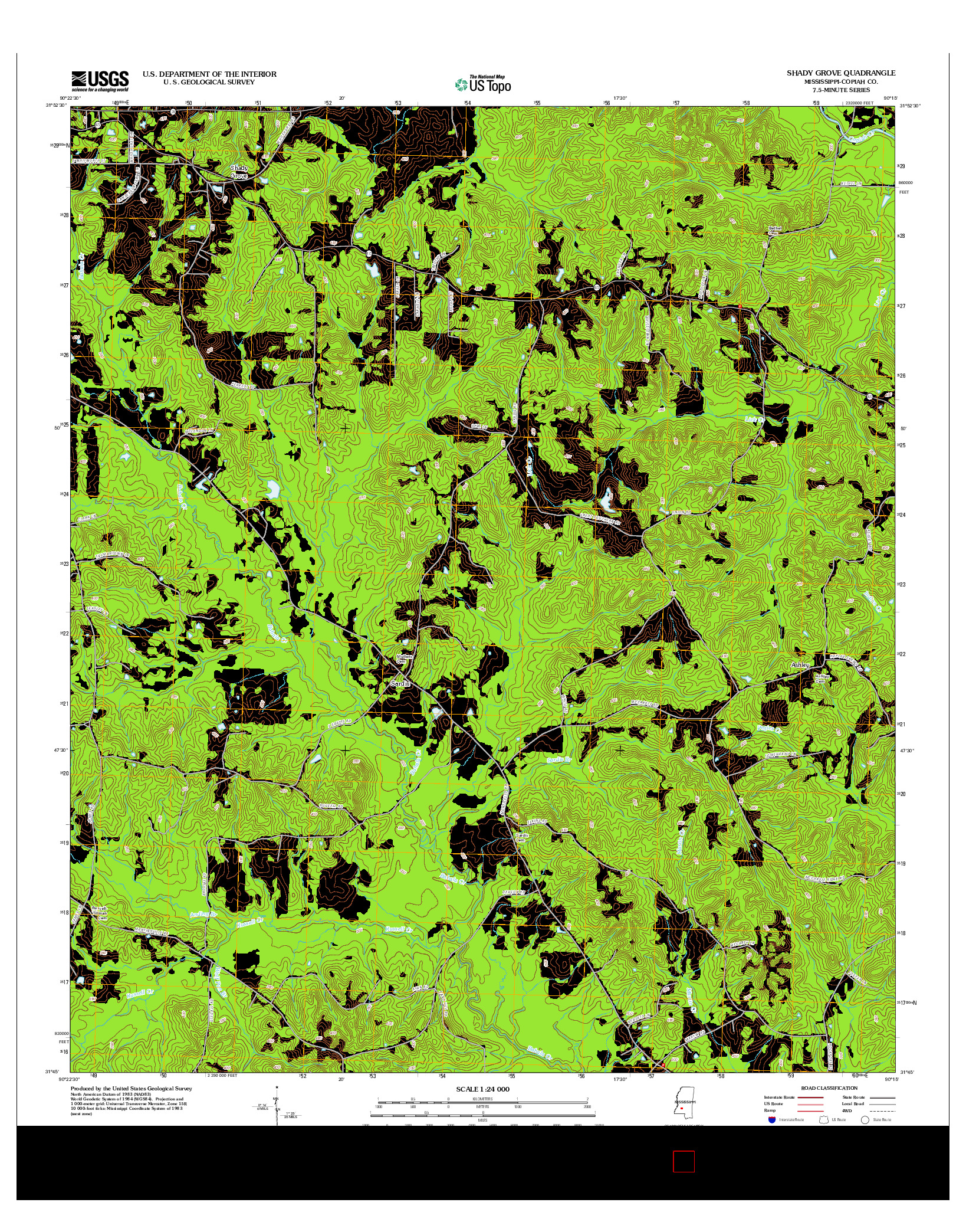 USGS US TOPO 7.5-MINUTE MAP FOR SHADY GROVE, MS 2012