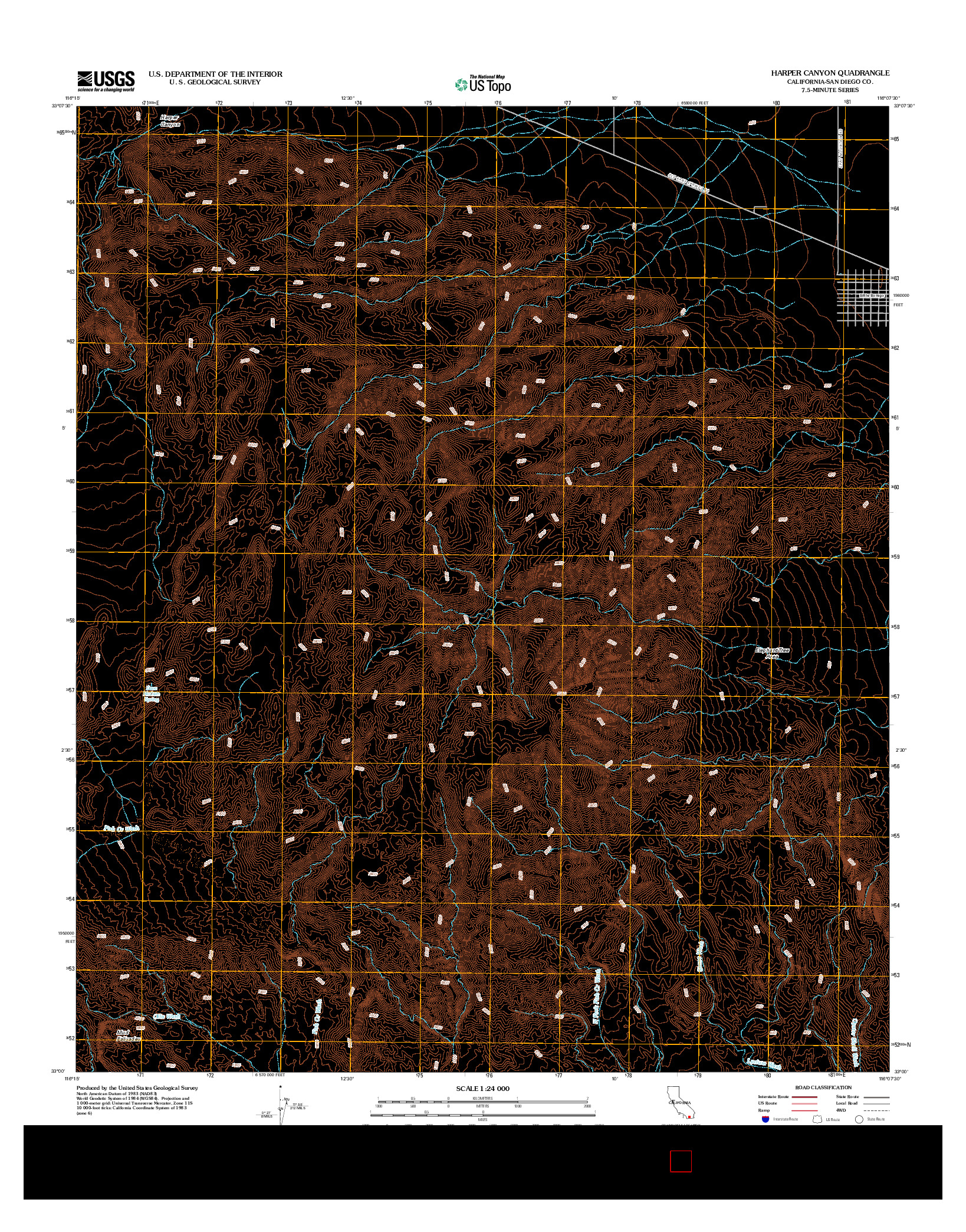 USGS US TOPO 7.5-MINUTE MAP FOR HARPER CANYON, CA 2012