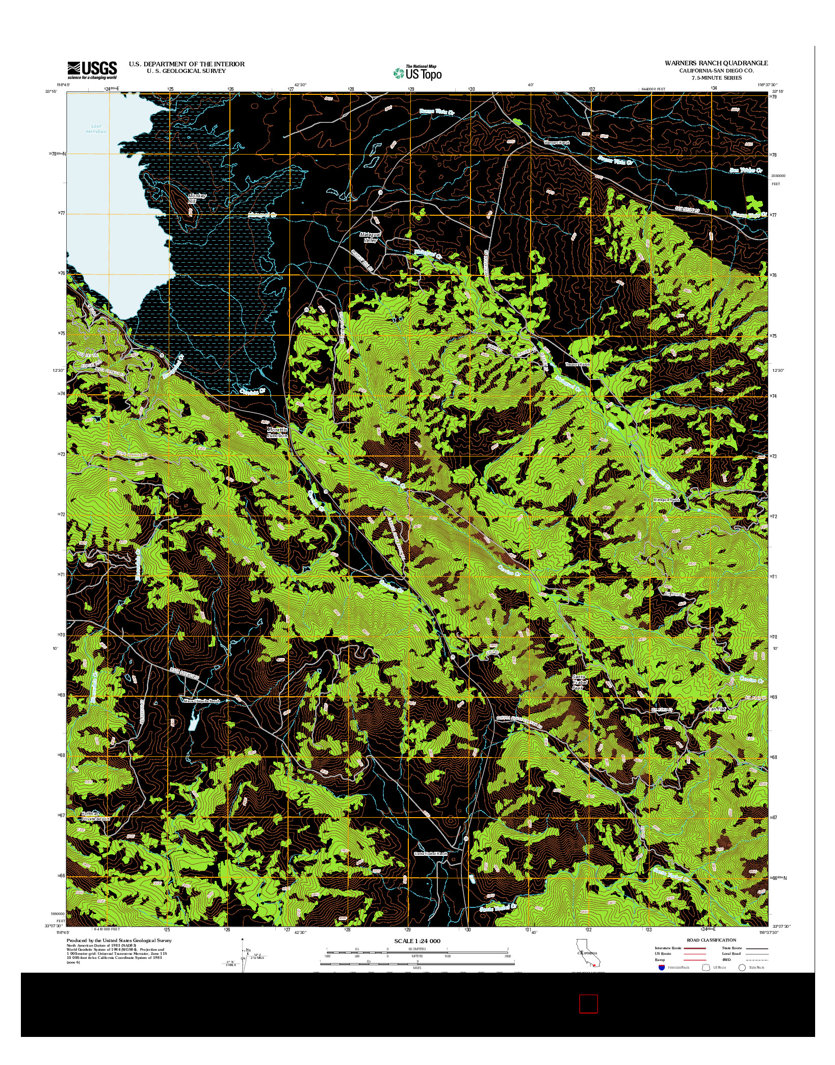 USGS US TOPO 7.5-MINUTE MAP FOR WARNERS RANCH, CA 2012
