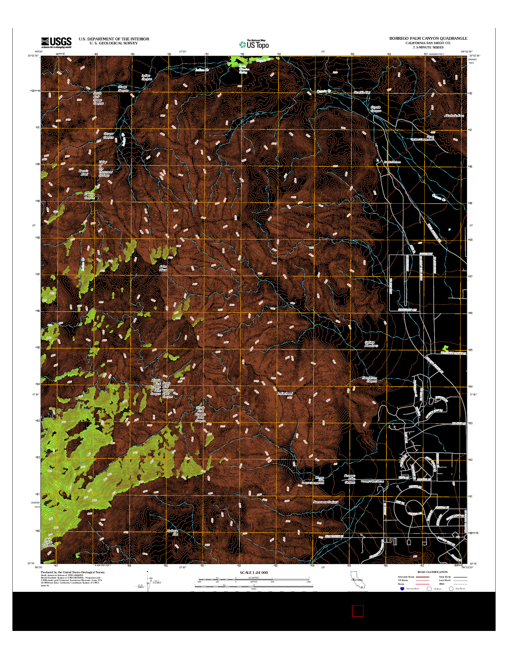 USGS US TOPO 7.5-MINUTE MAP FOR BORREGO PALM CANYON, CA 2012