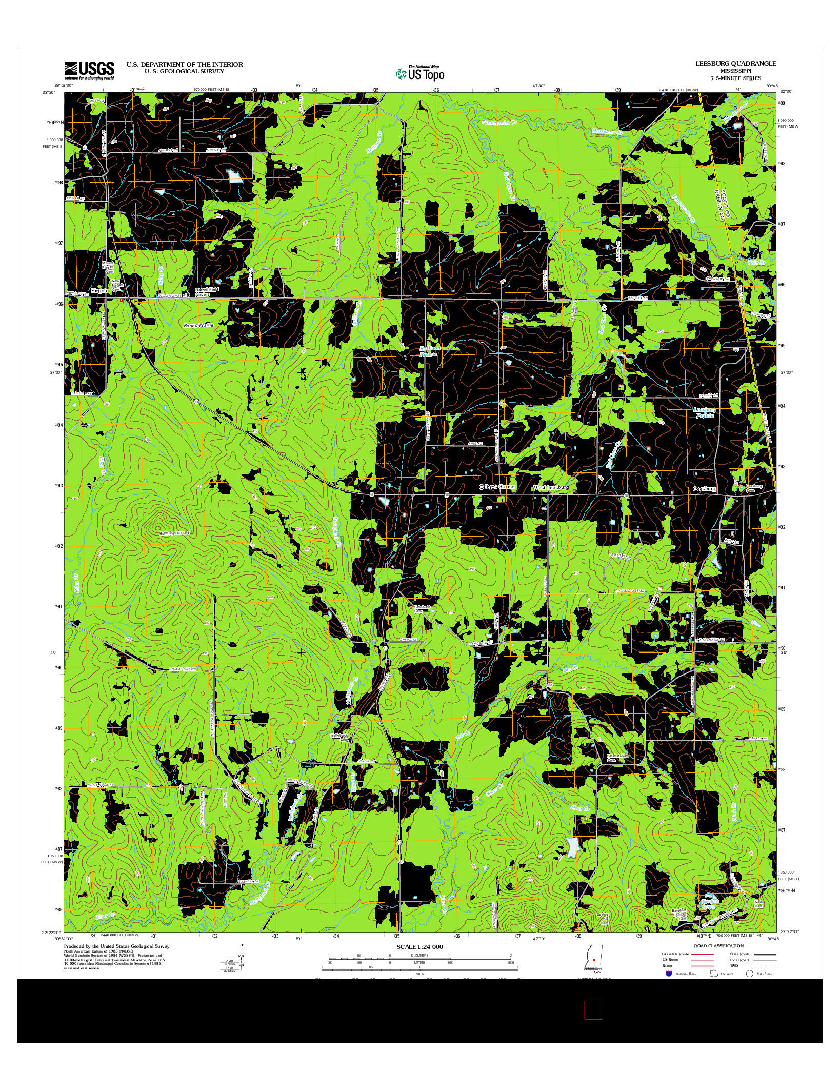 USGS US TOPO 7.5-MINUTE MAP FOR LEESBURG, MS 2012
