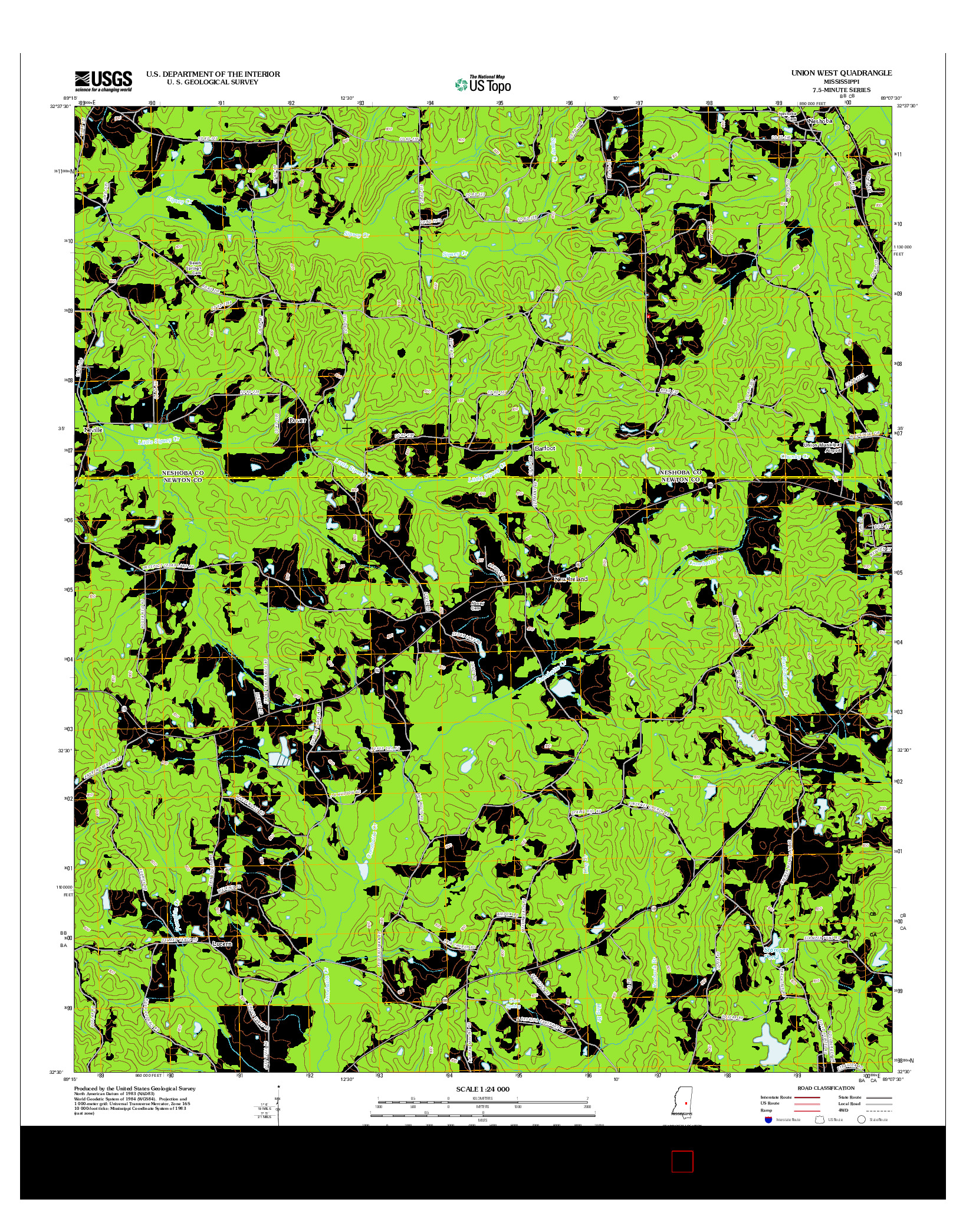 USGS US TOPO 7.5-MINUTE MAP FOR UNION WEST, MS 2012