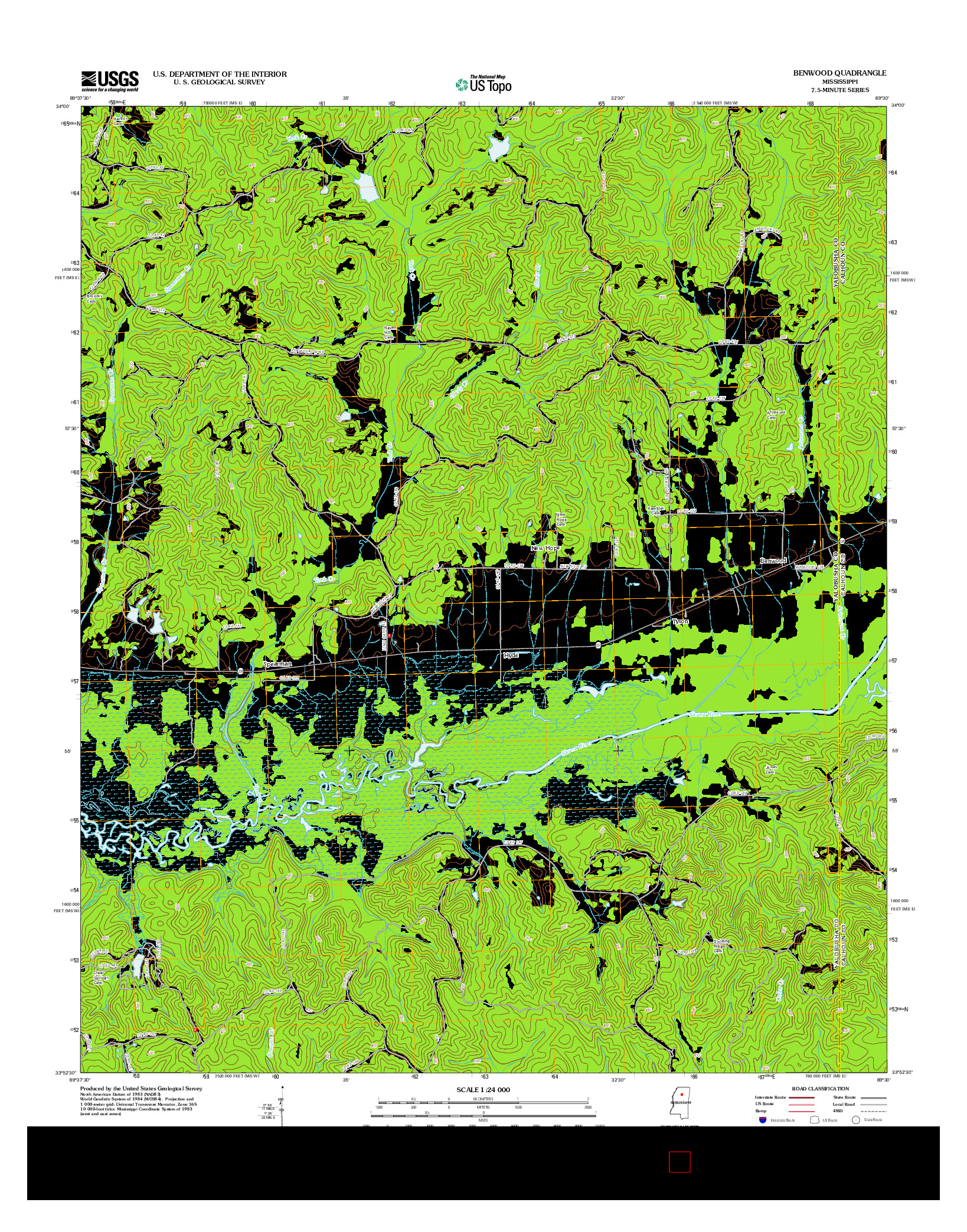 USGS US TOPO 7.5-MINUTE MAP FOR BENWOOD, MS 2012