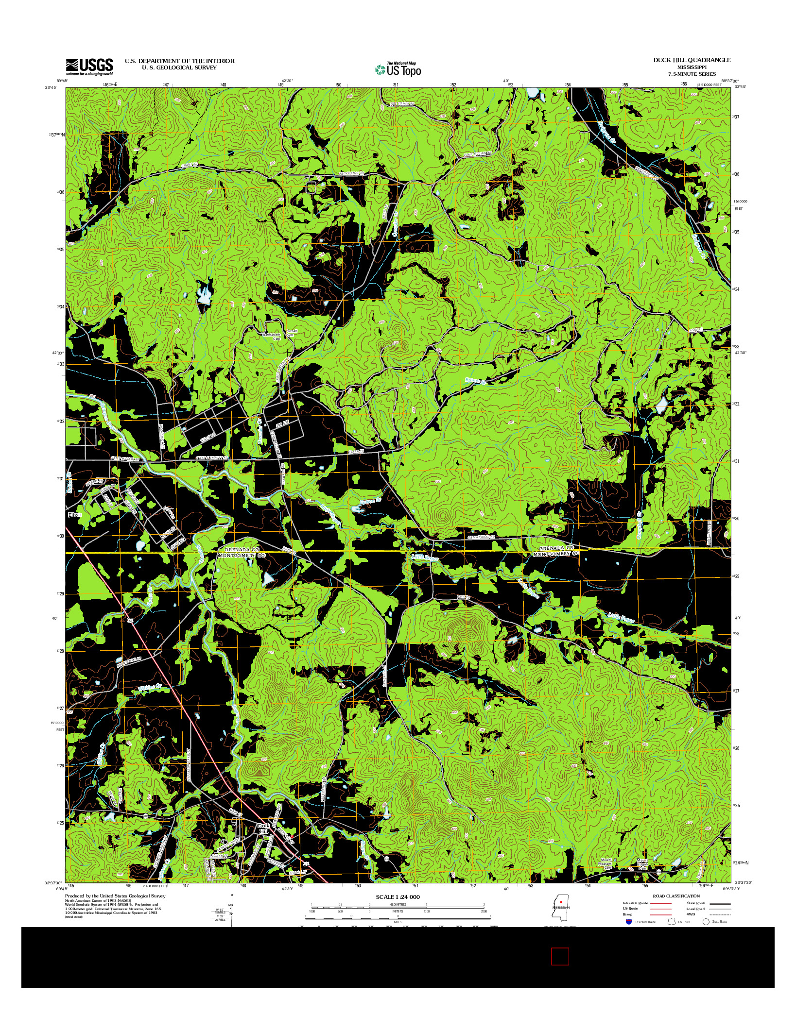 USGS US TOPO 7.5-MINUTE MAP FOR DUCK HILL, MS 2012