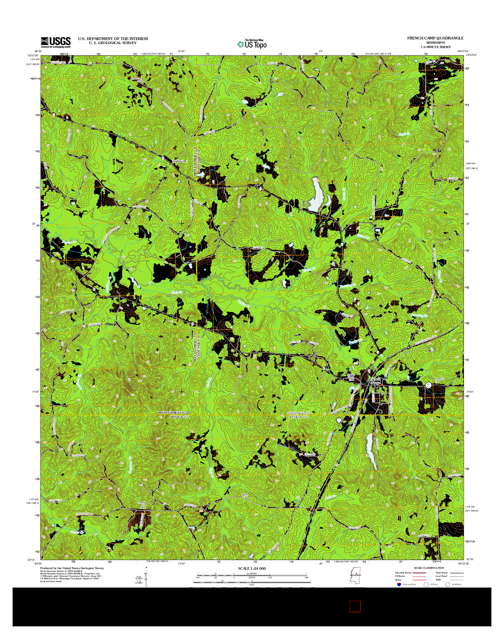 USGS US TOPO 7.5-MINUTE MAP FOR FRENCH CAMP, MS 2012