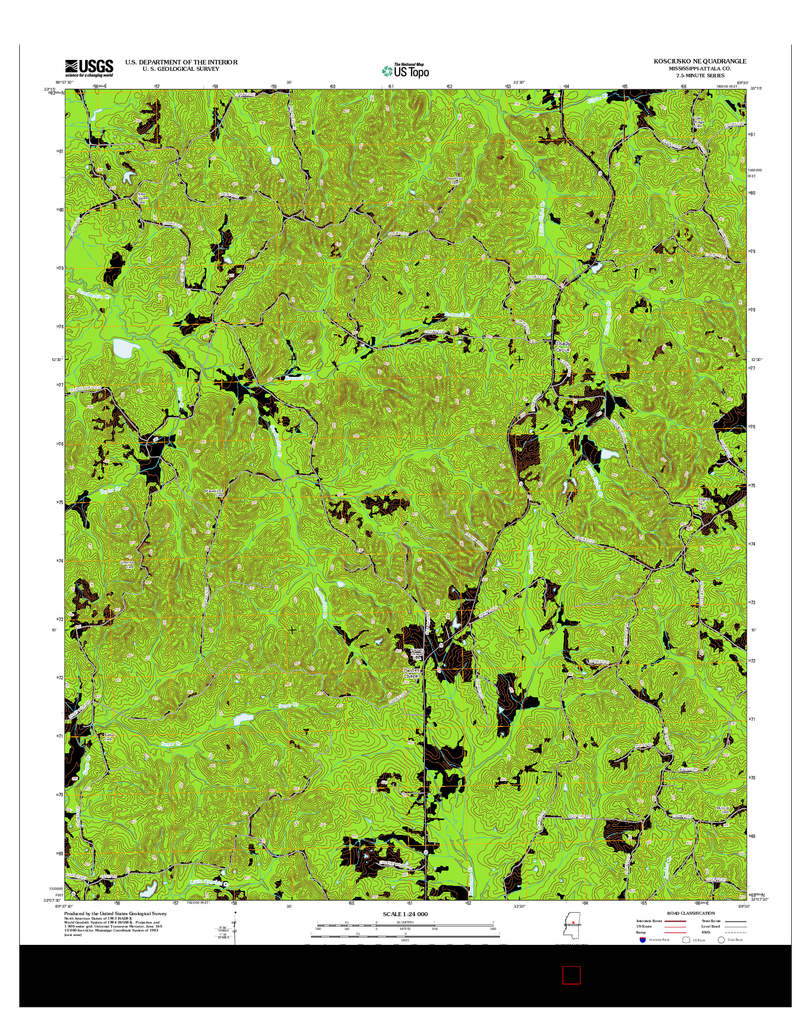 USGS US TOPO 7.5-MINUTE MAP FOR KOSCIUSKO NE, MS 2012