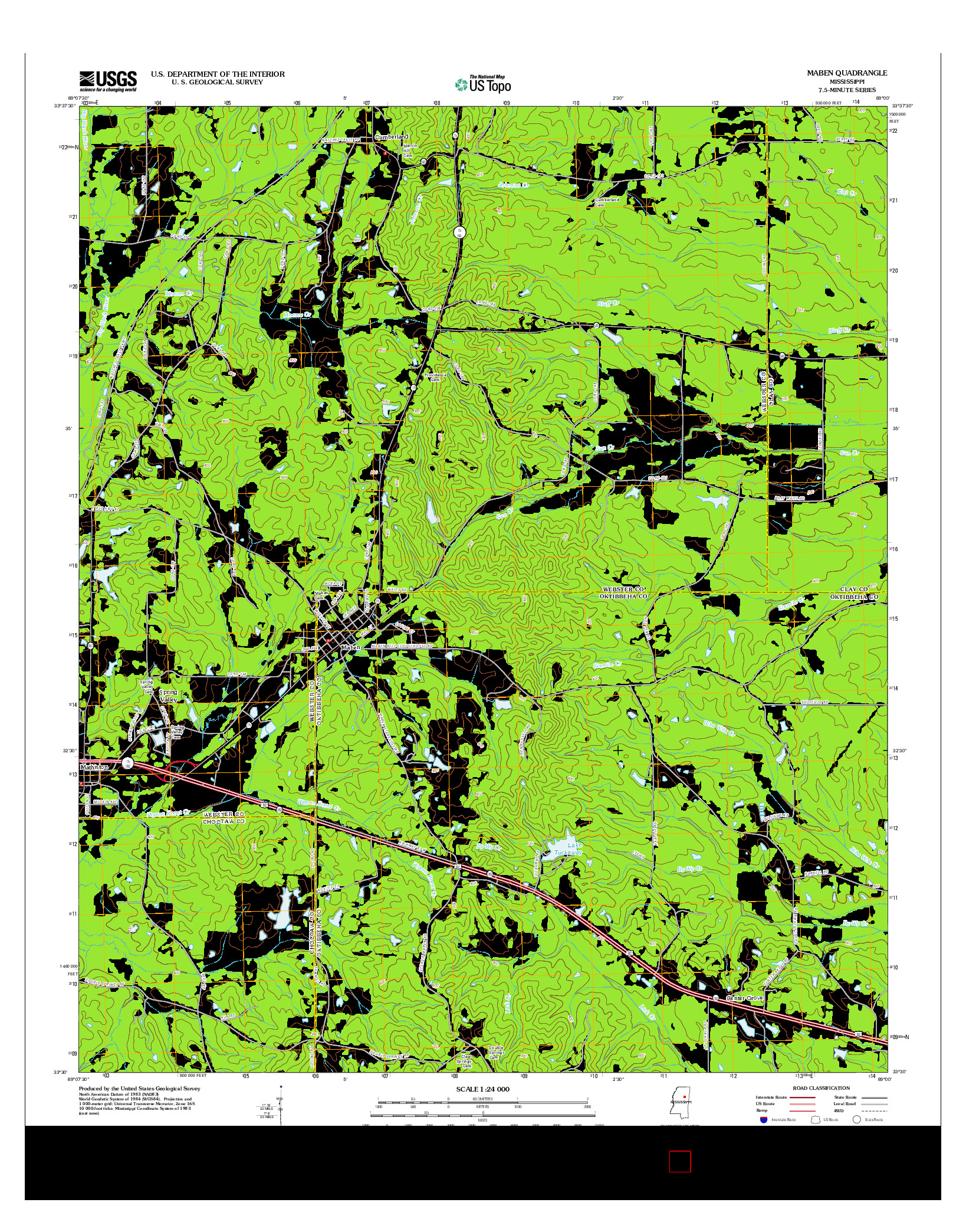 USGS US TOPO 7.5-MINUTE MAP FOR MABEN, MS 2012