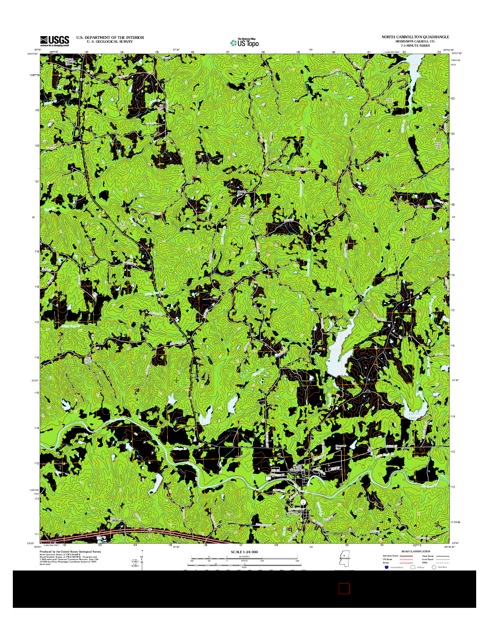 USGS US TOPO 7.5-MINUTE MAP FOR NORTH CARROLLTON, MS 2012