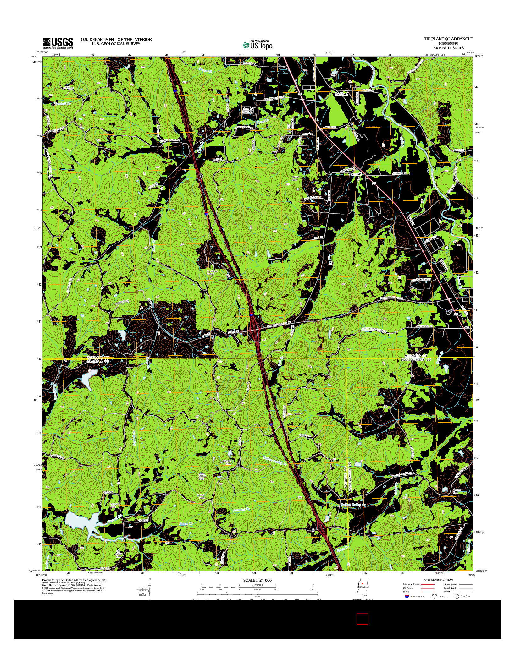 USGS US TOPO 7.5-MINUTE MAP FOR TIE PLANT, MS 2012