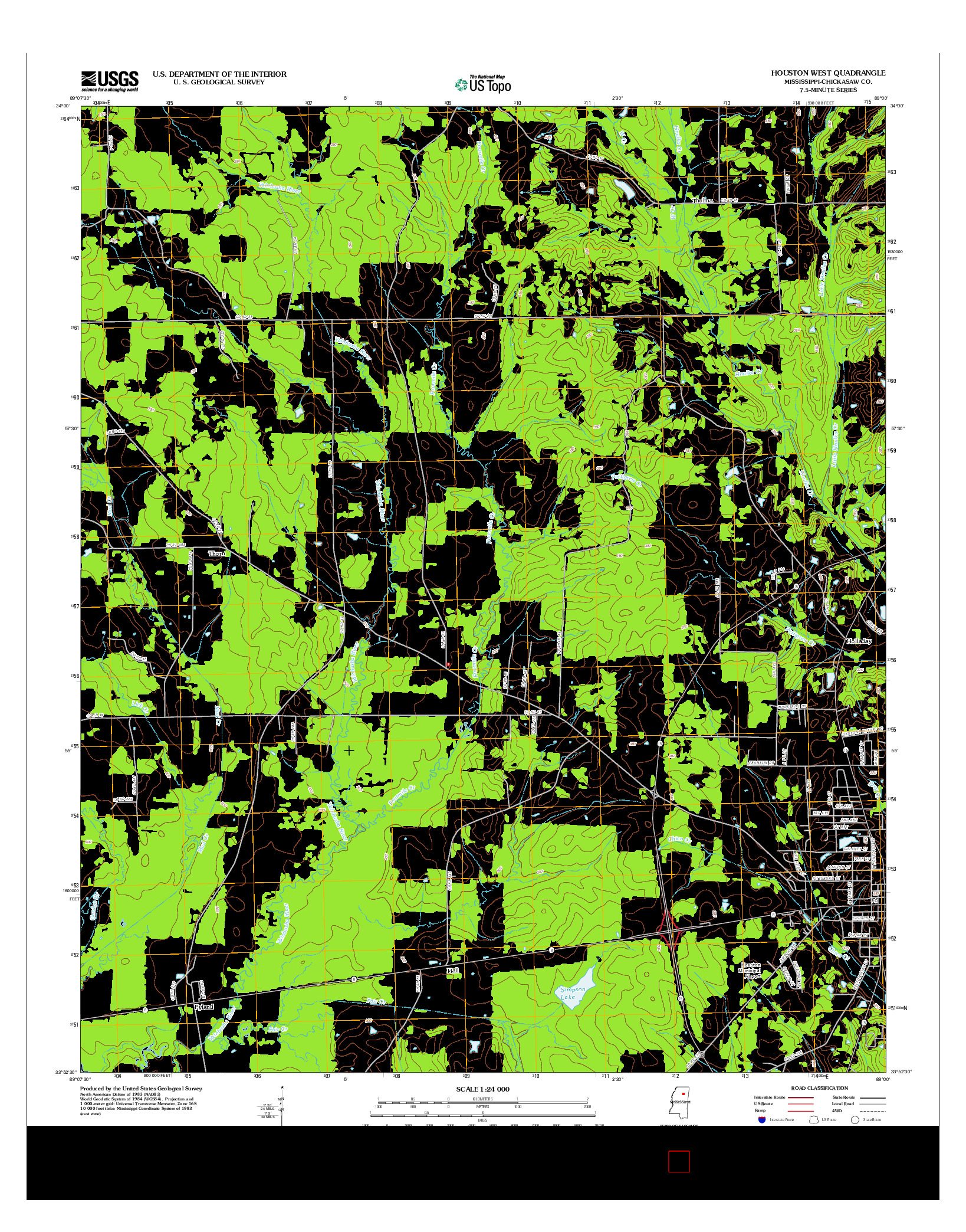 USGS US TOPO 7.5-MINUTE MAP FOR HOUSTON WEST, MS 2012