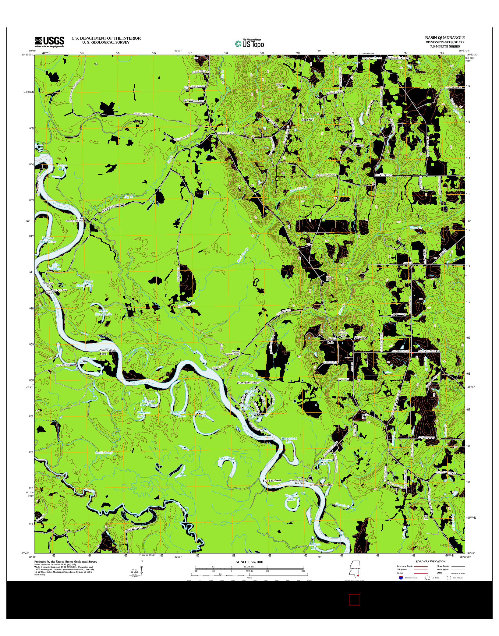 USGS US TOPO 7.5-MINUTE MAP FOR BASIN, MS 2012
