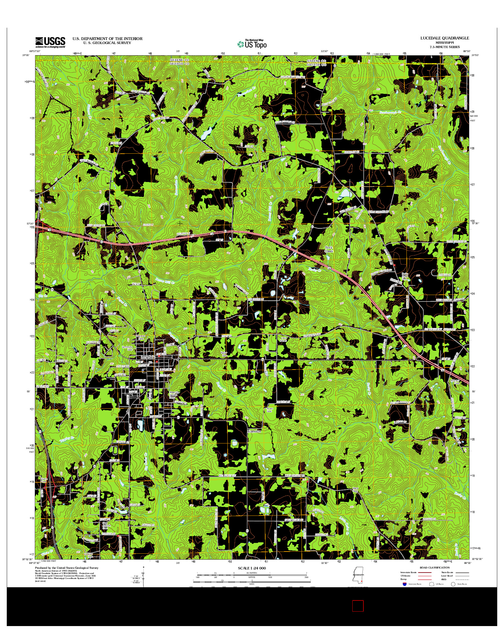 USGS US TOPO 7.5-MINUTE MAP FOR LUCEDALE, MS 2012