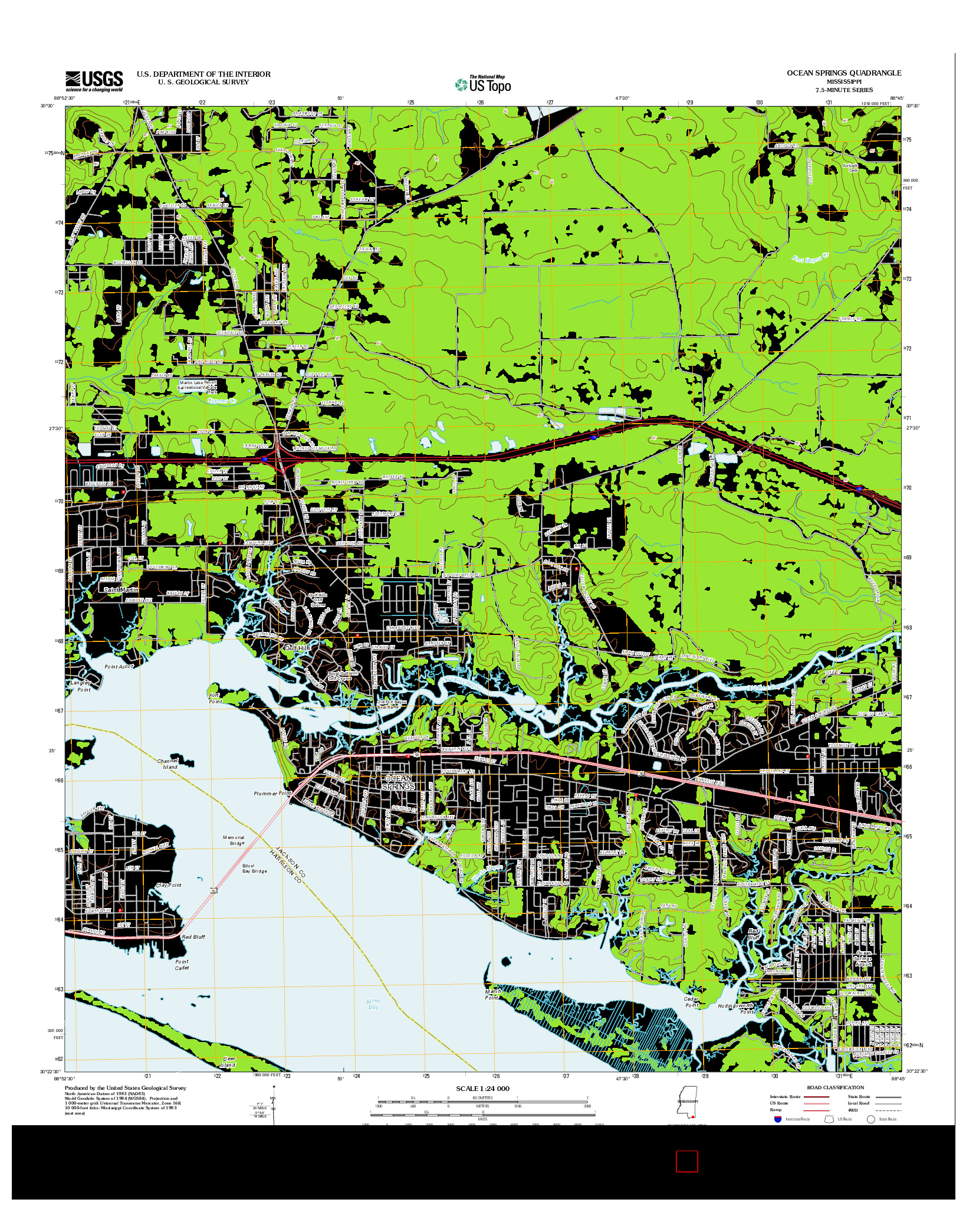 USGS US TOPO 7.5-MINUTE MAP FOR OCEAN SPRINGS, MS 2012