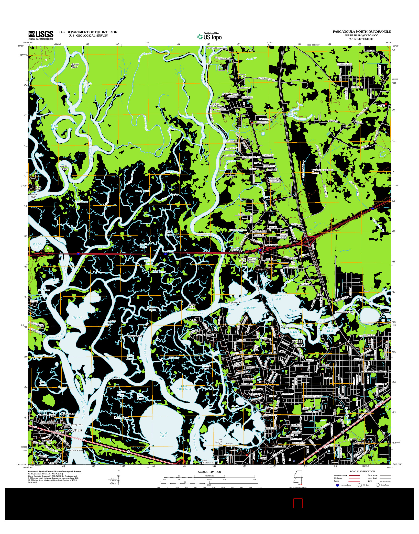 USGS US TOPO 7.5-MINUTE MAP FOR PASCAGOULA NORTH, MS 2012